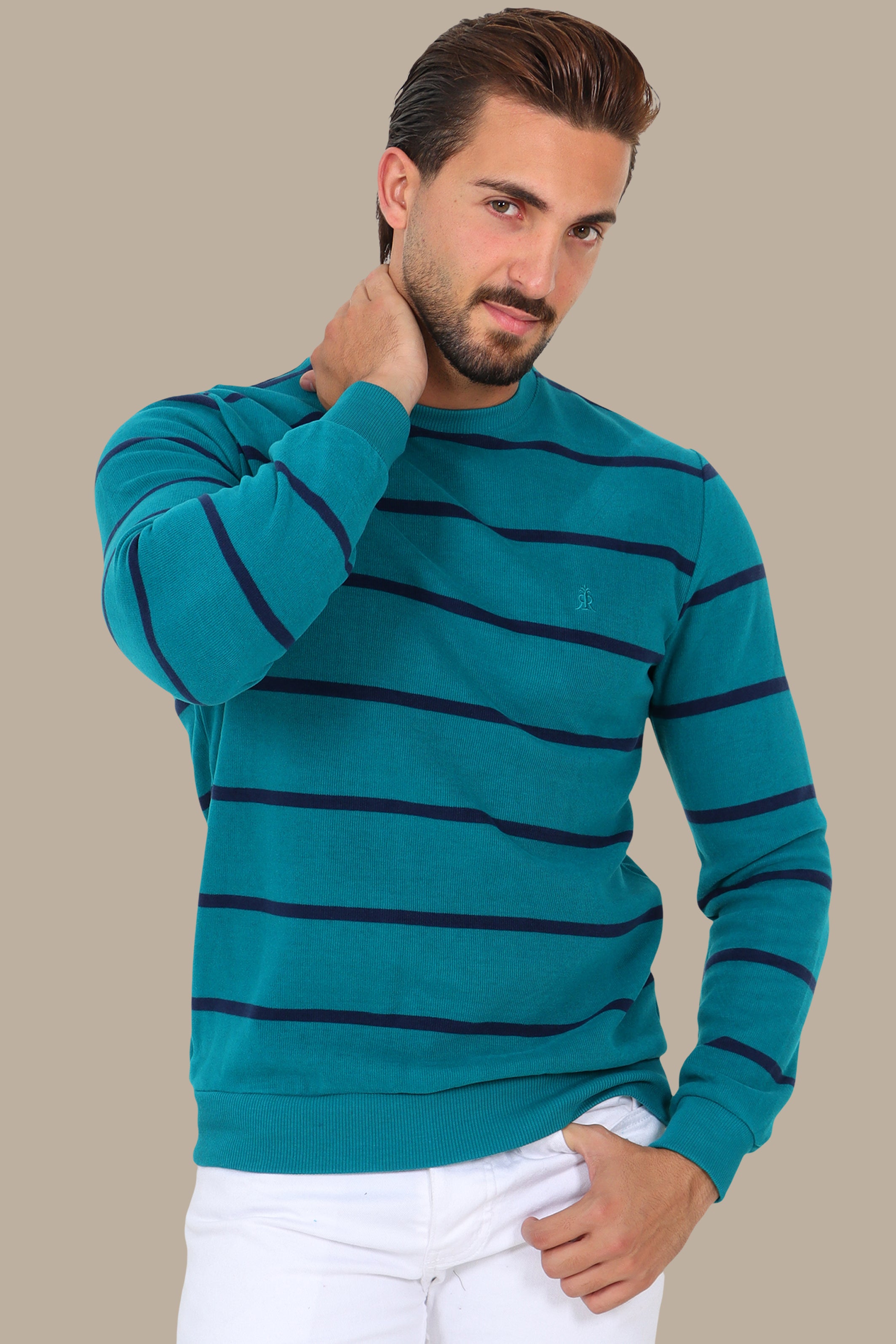 Breton Print Velvet Sweater Turquoise