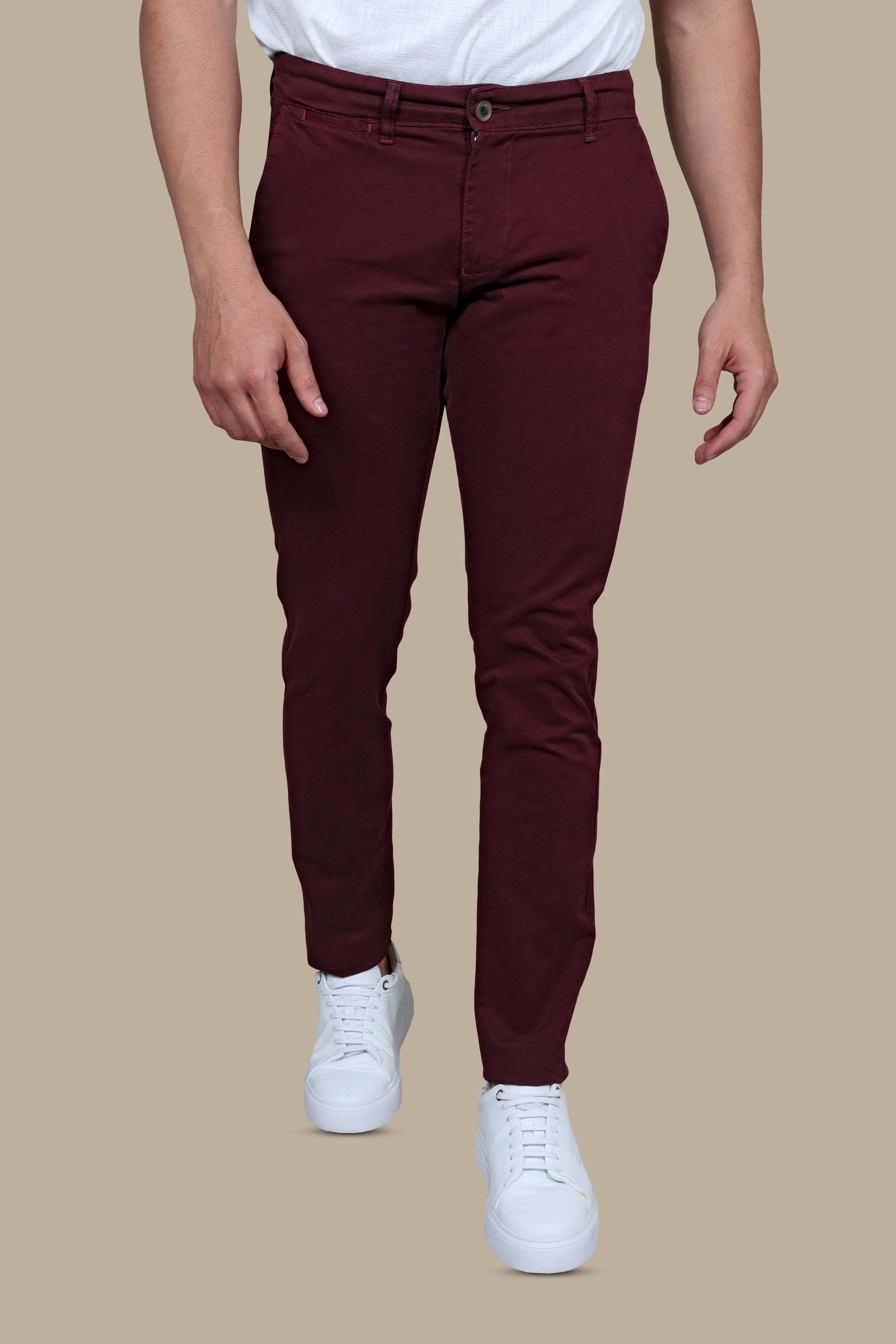 Burgundy Bliss: Slim Fit Chino Trousers