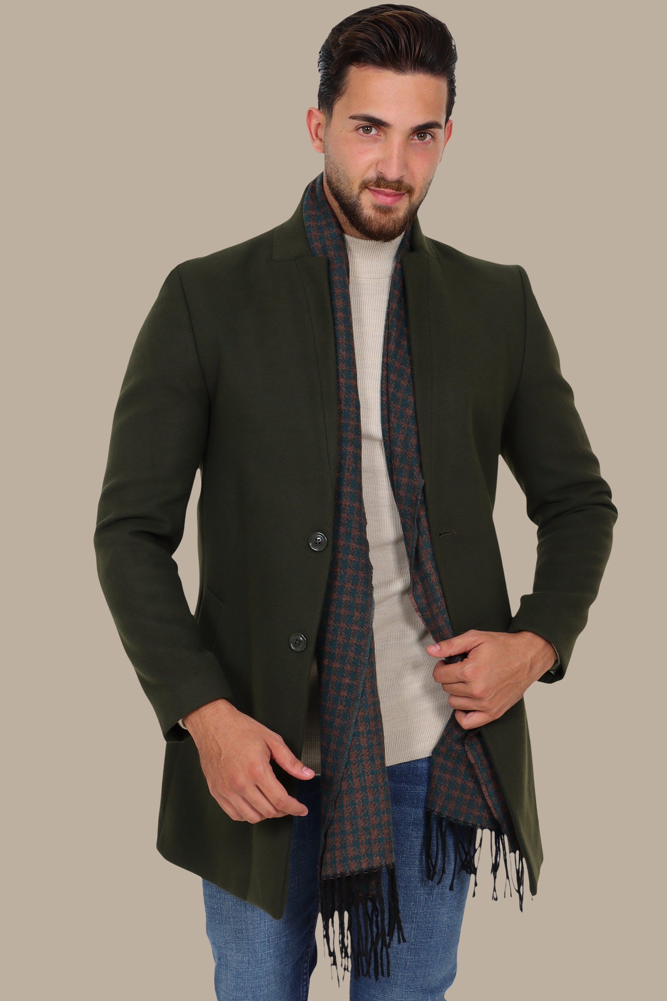 Khaki Classic: Embrace Timeless Style with the Coat Col Mao in Basic Khaki