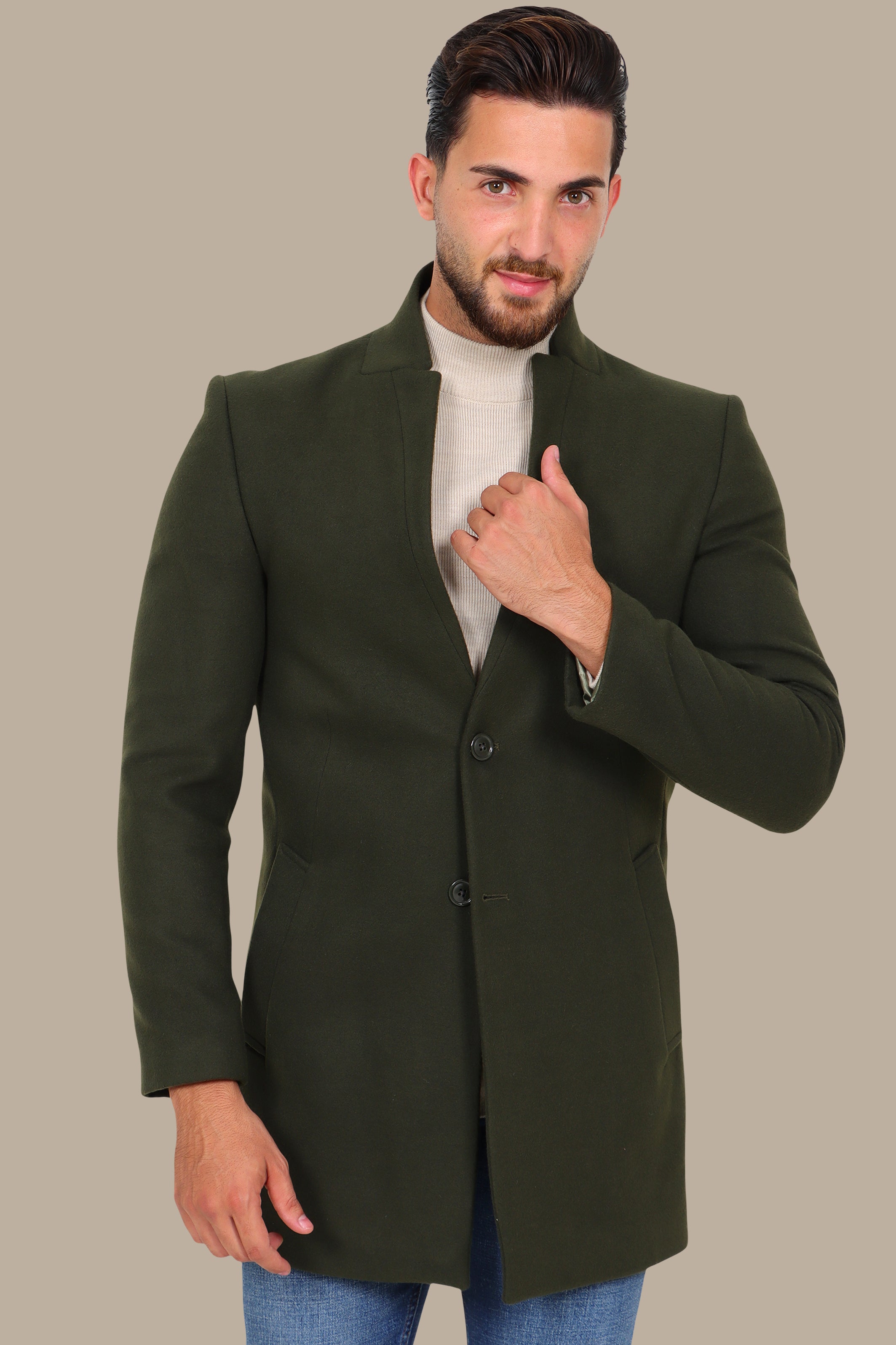 Khaki Classic: Embrace Timeless Style with the Coat Col Mao in Basic Khaki