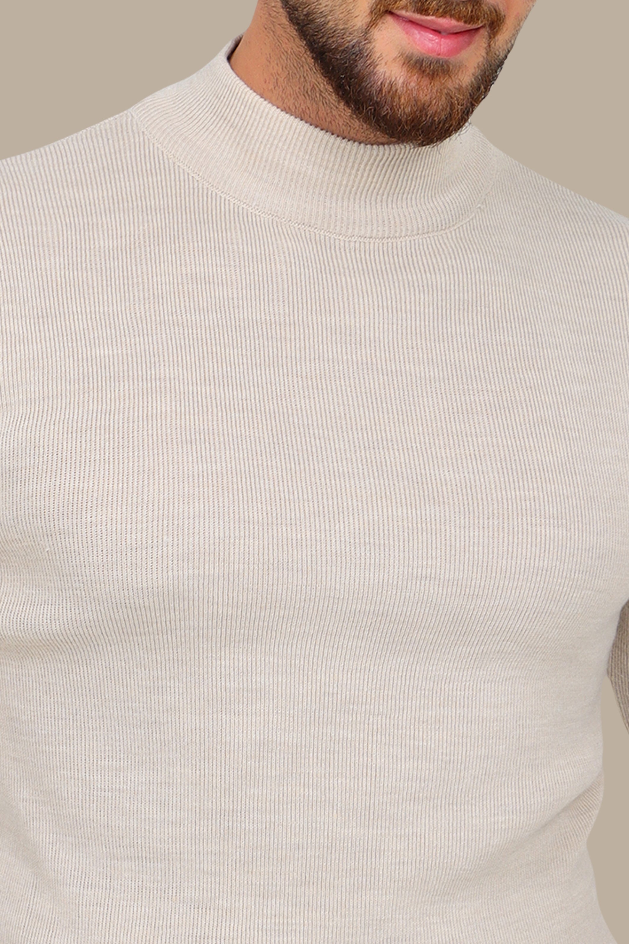 Refined High Neck Sweater in Luxe Beige