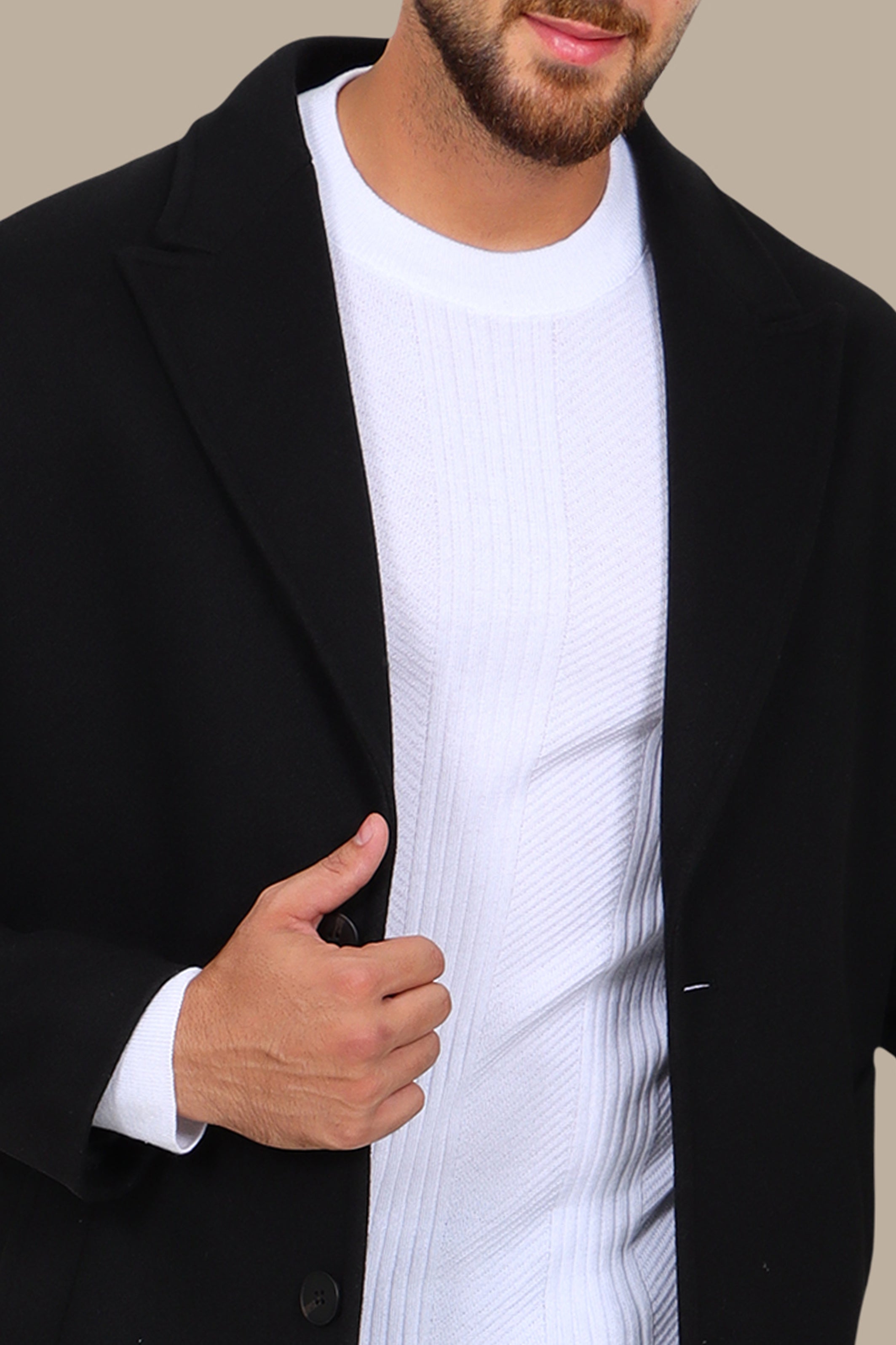 Oversized Black Coat with Peak Lapels