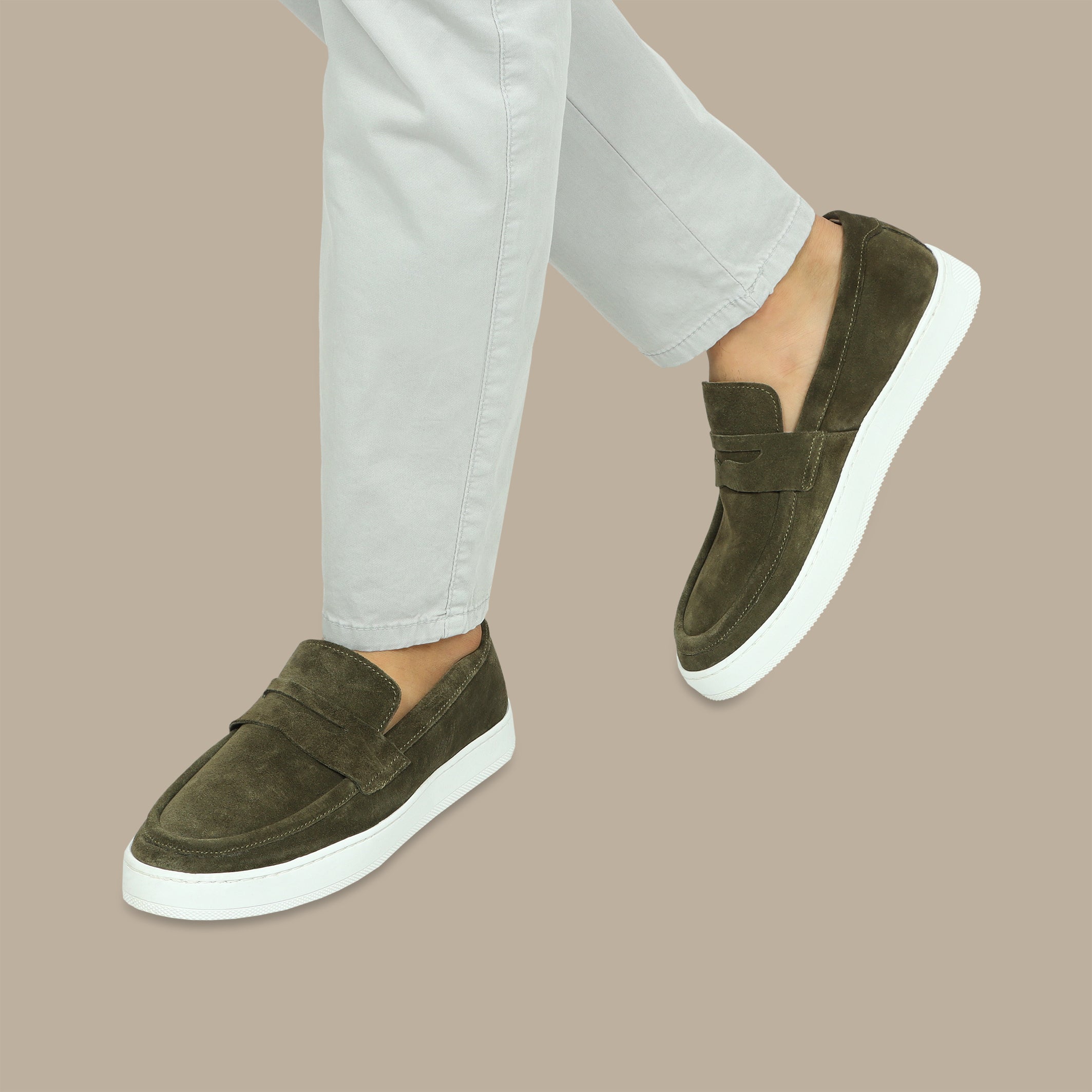 Penny Casual Loafer in Khaki Suede