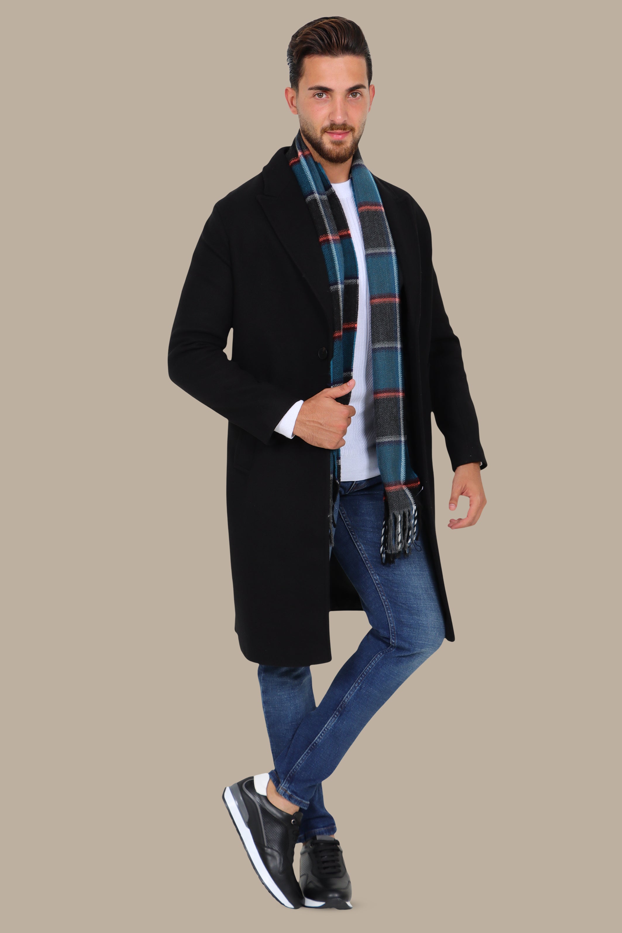 Oversized Black Coat with Peak Lapels