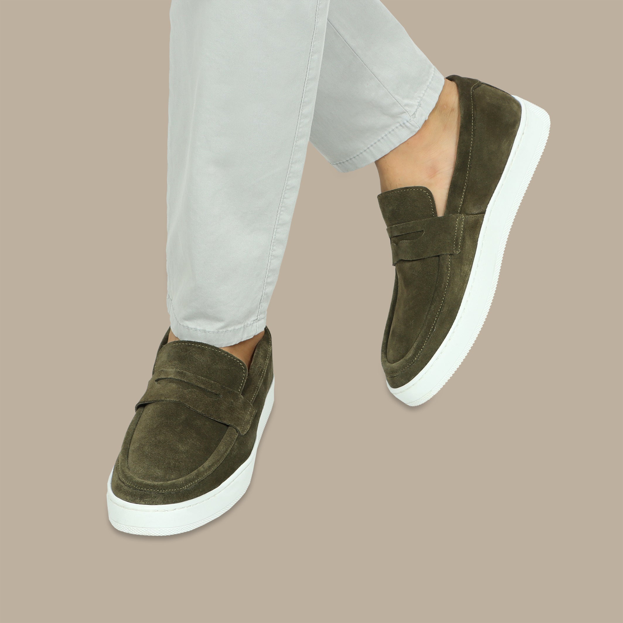 Penny Casual Loafer in Khaki Suede