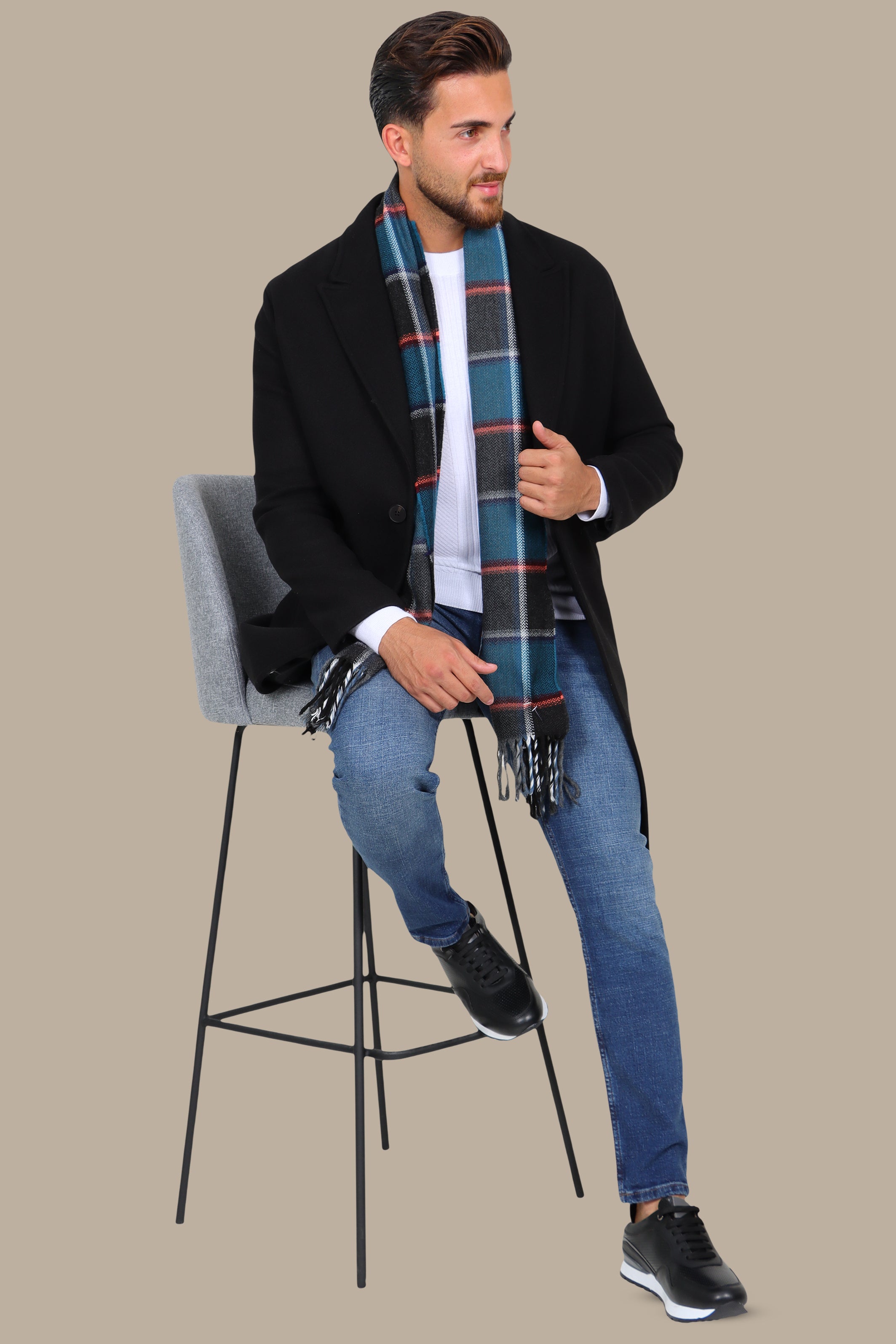 Oversized Black Coat with Peak Lapels
