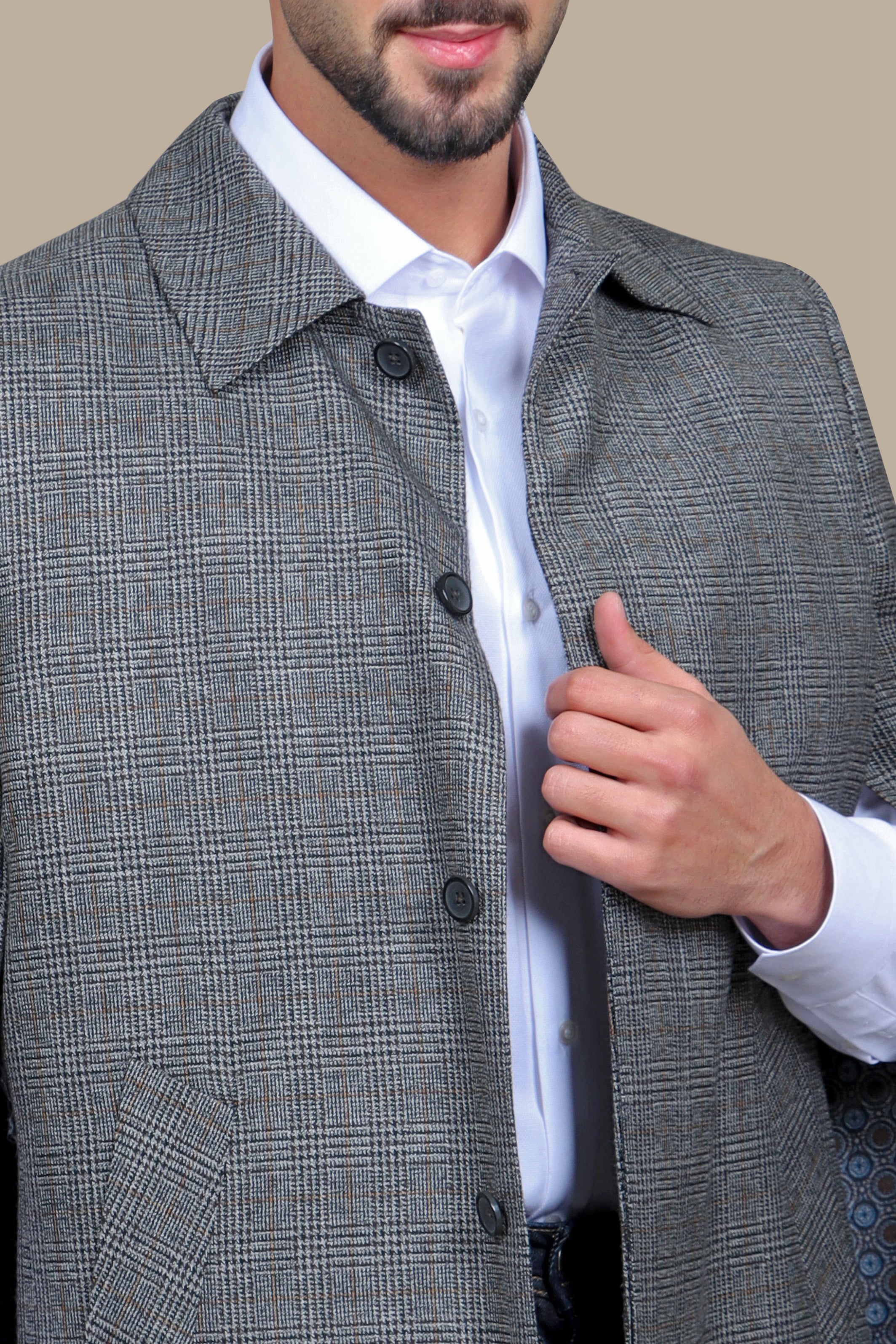 Powerful Presence: Grey Prince of Wales Check Coat