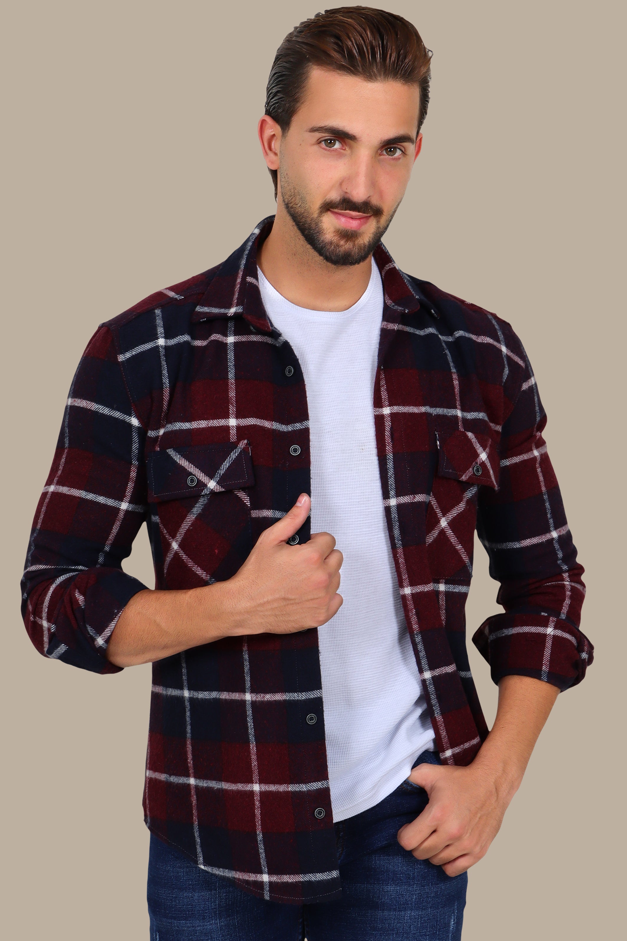Overshirt with Two Pockets Burgundy