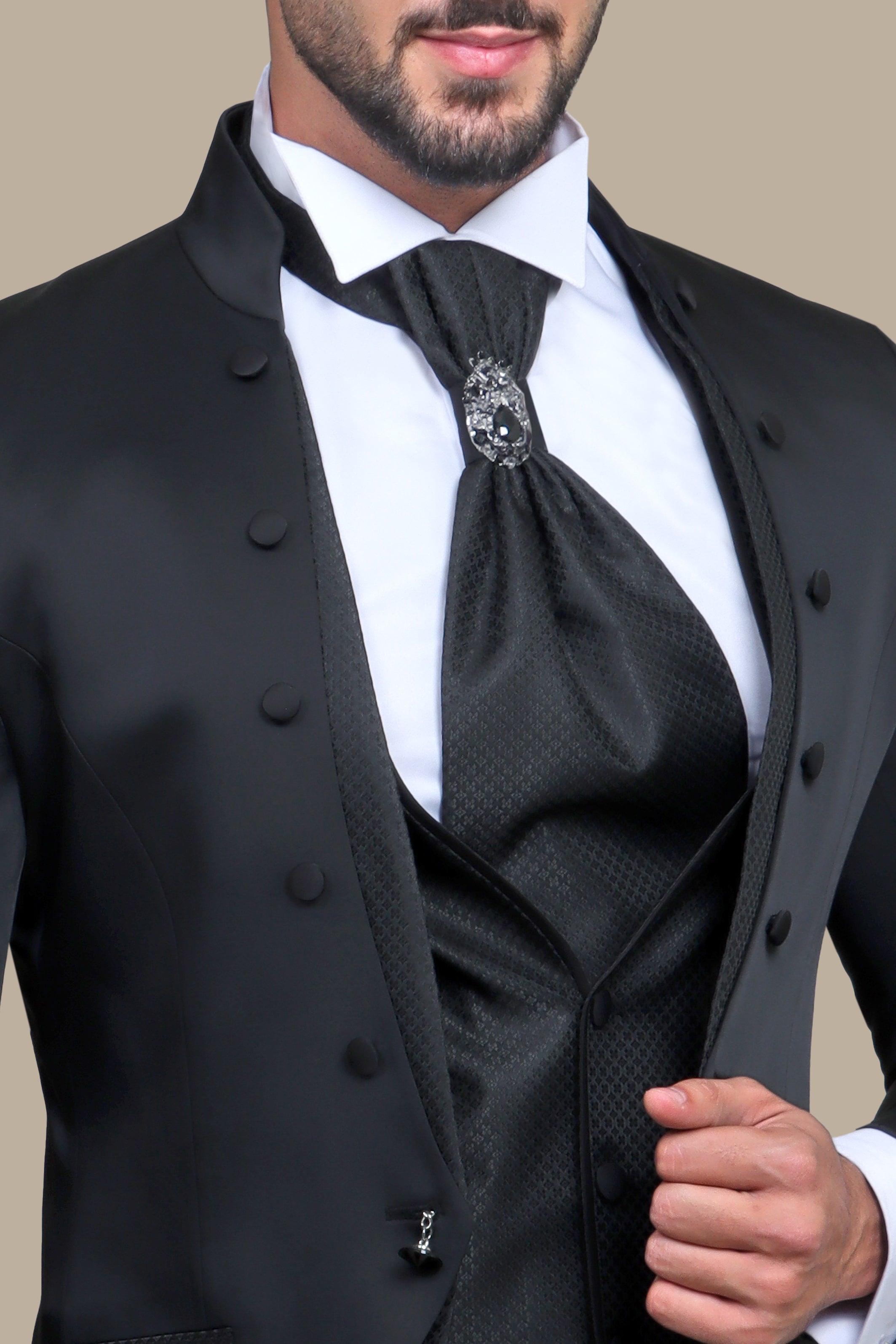 Black Mao Collar 4-Piece Tuxedo