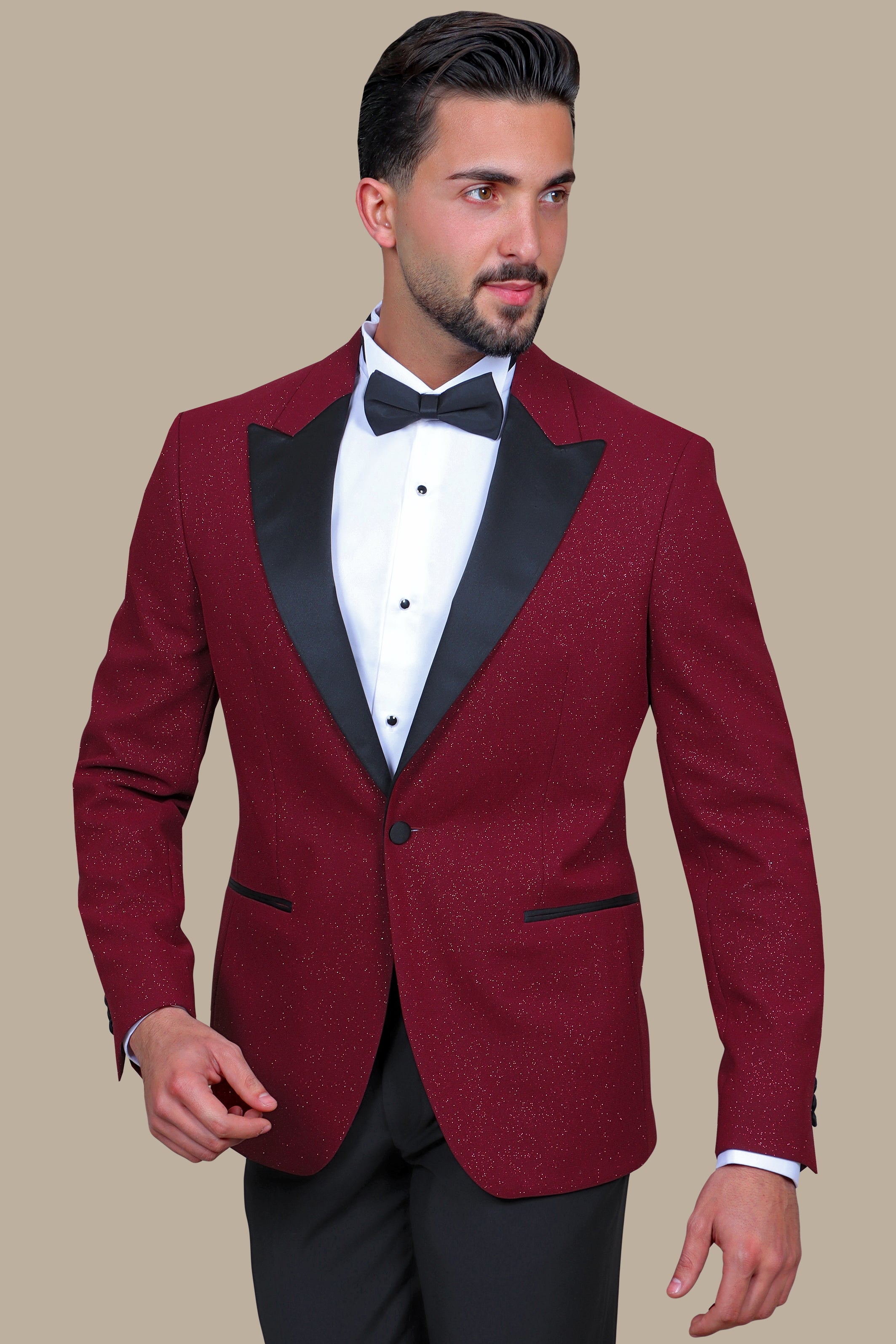 Burgundy Glitter: FV Special Collection Tuxedo Suit