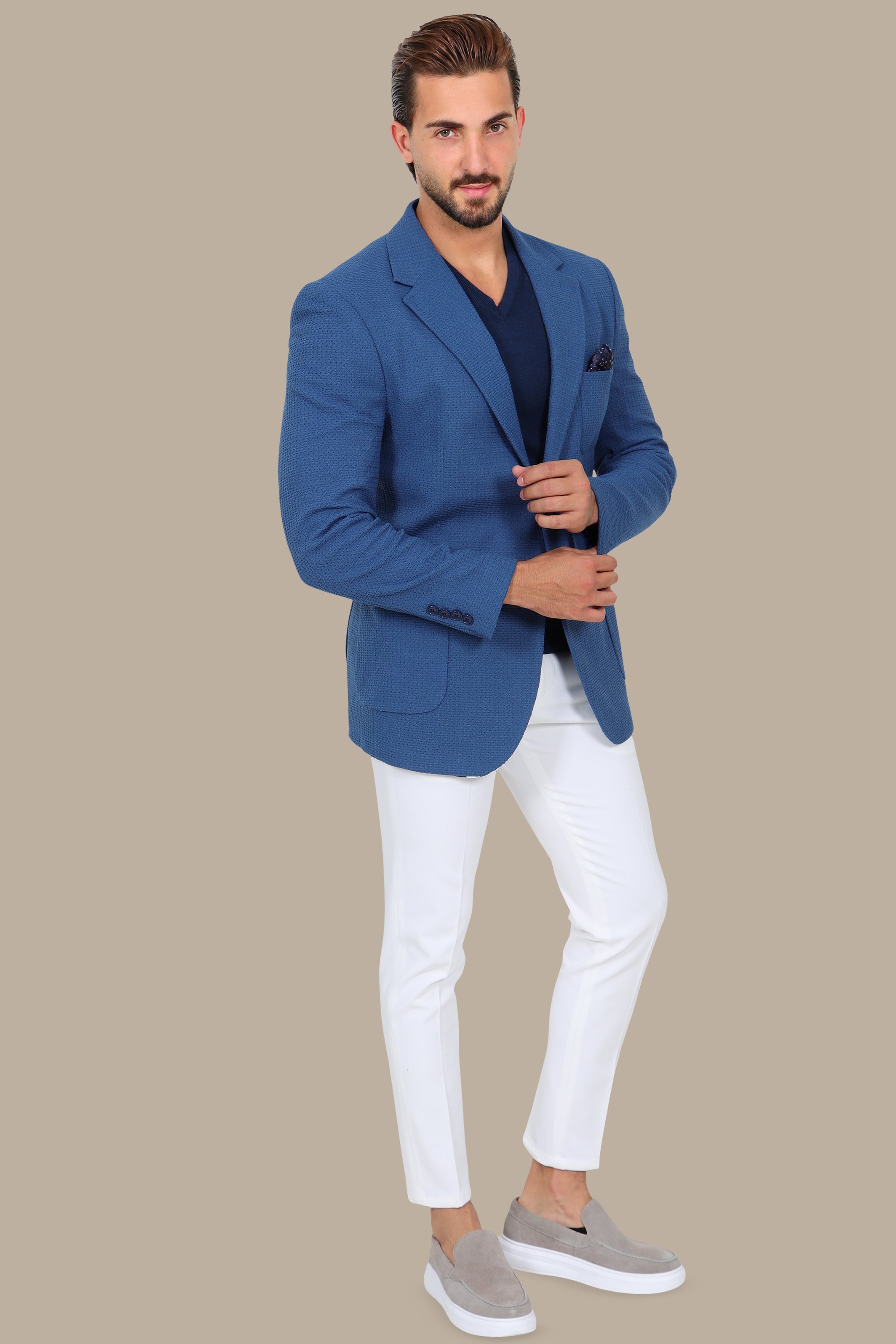 Breathable Notch Lapel Blazer Blue