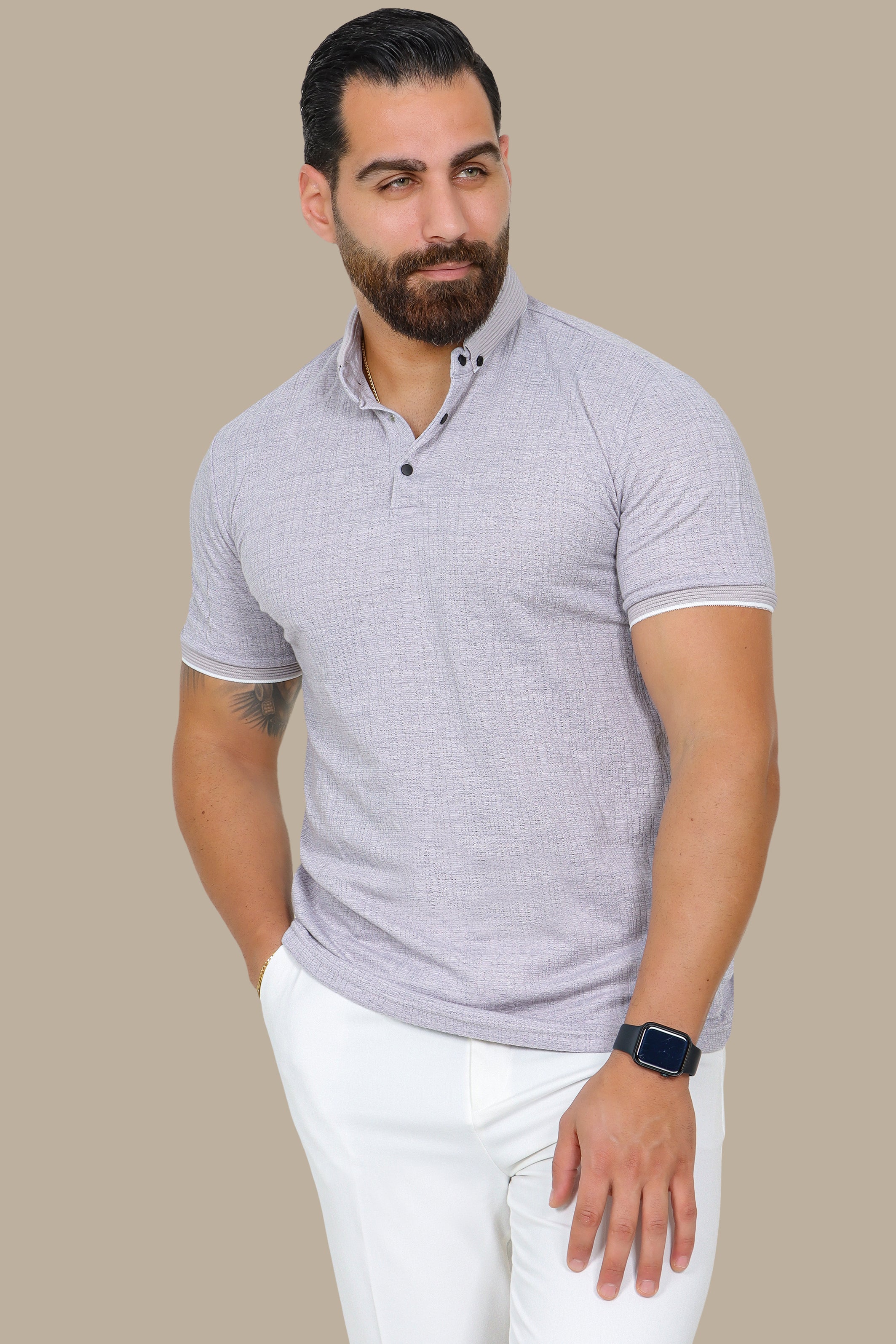 White Basic Mao Collar Polo