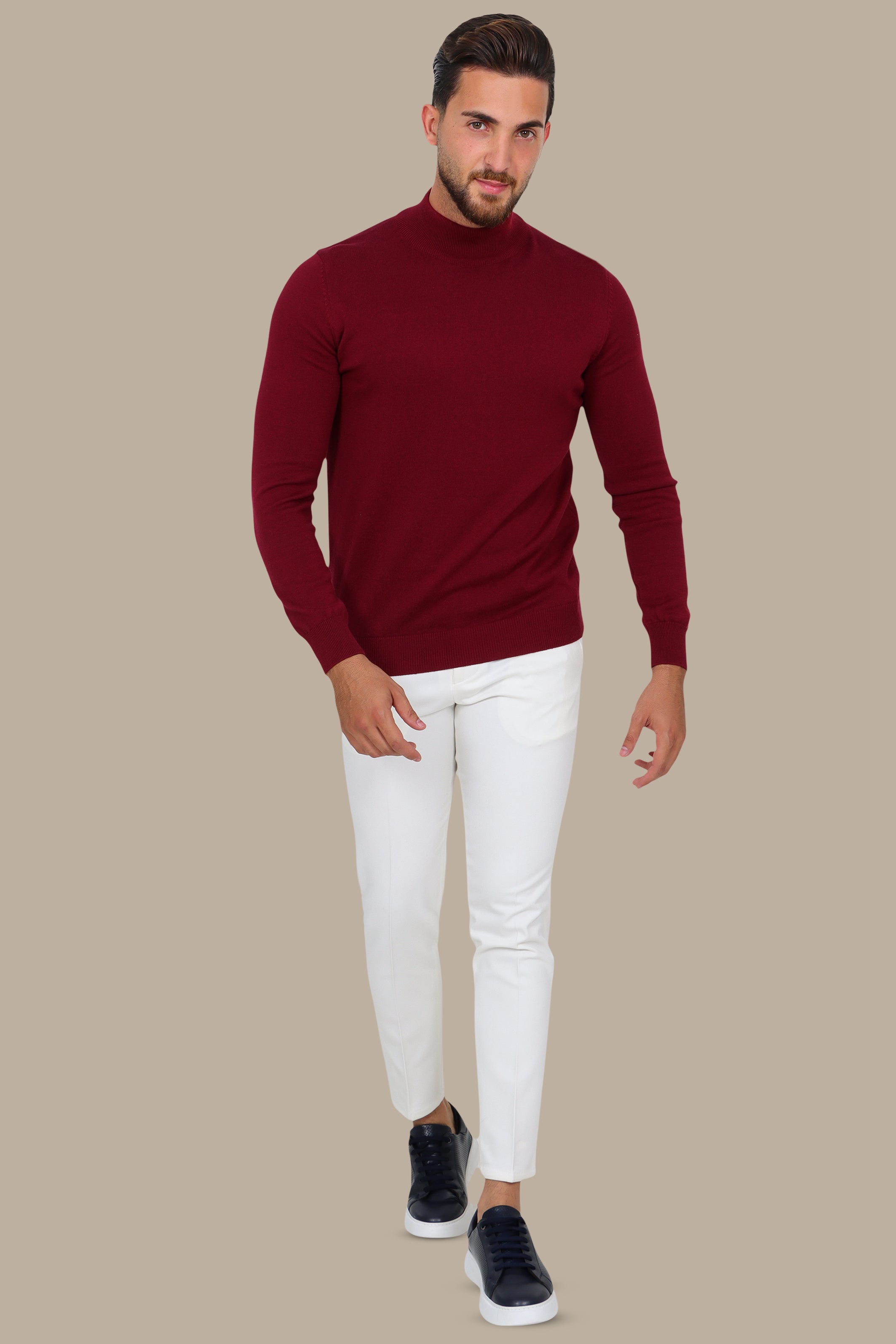 Cozy High-Neck Sweater – Burgundy