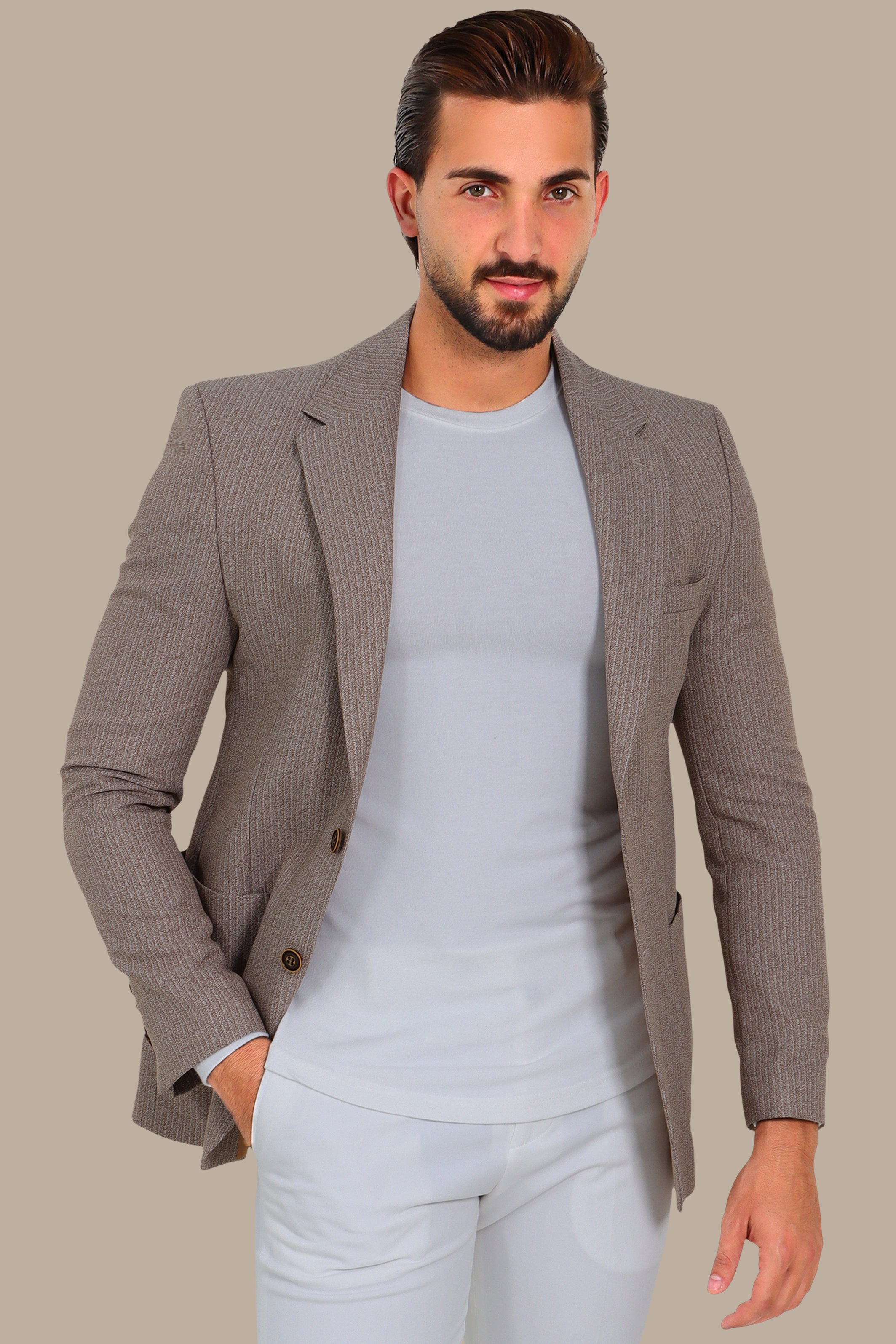 Striped Notch Lapel Blazer Havane