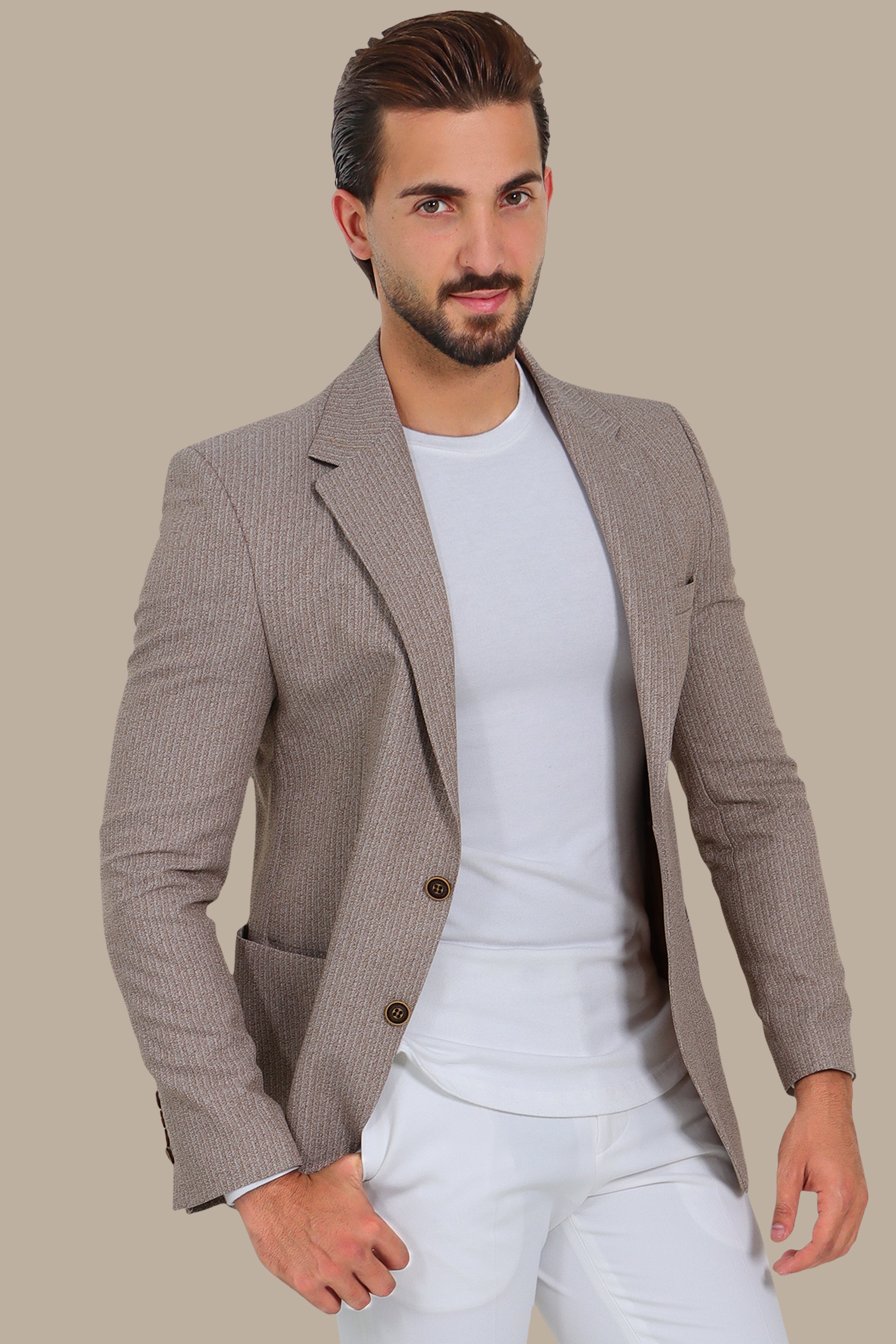 Striped Notch Lapel Blazer Havane