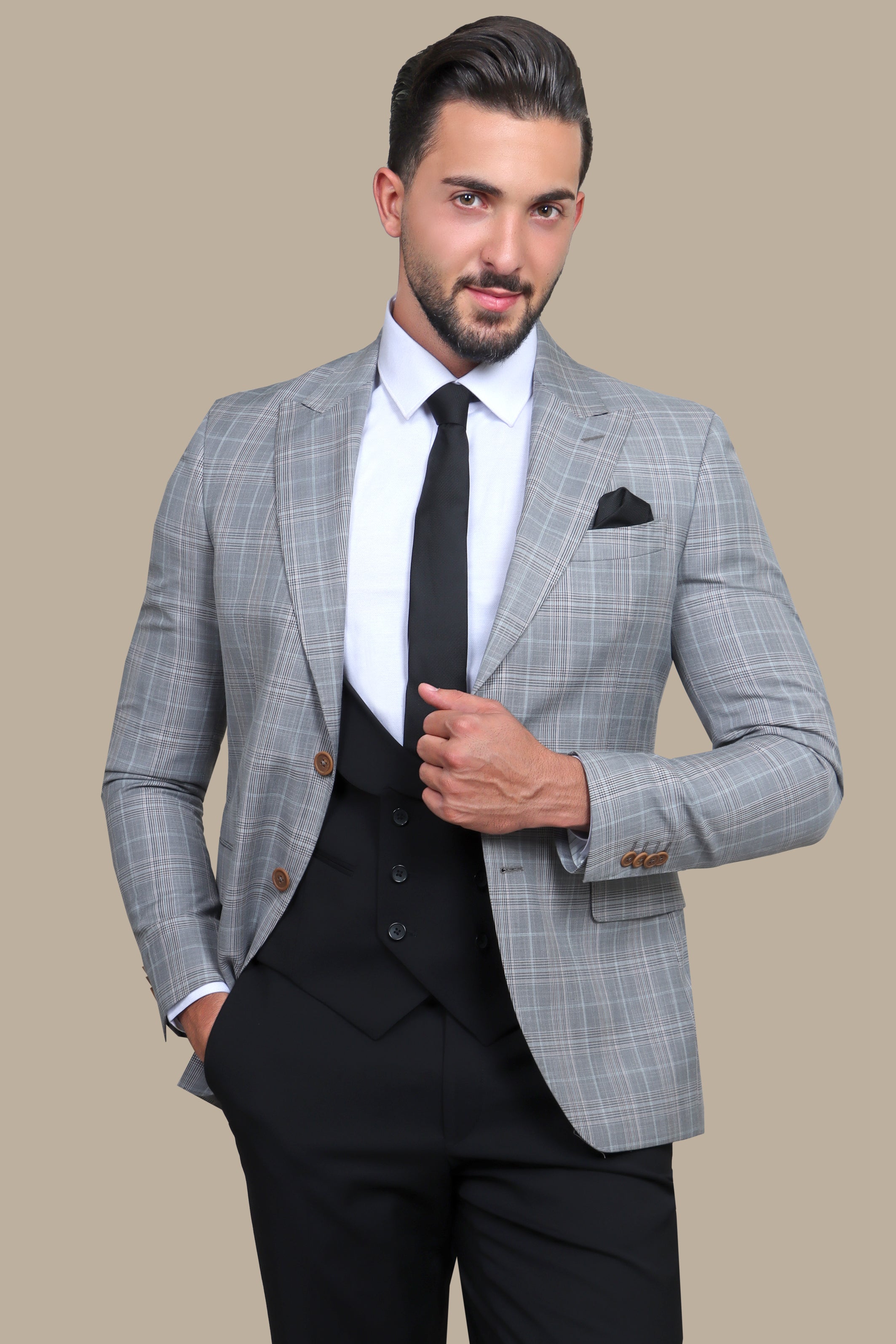 Grey 3-Piece Suit with Black Pow Pants