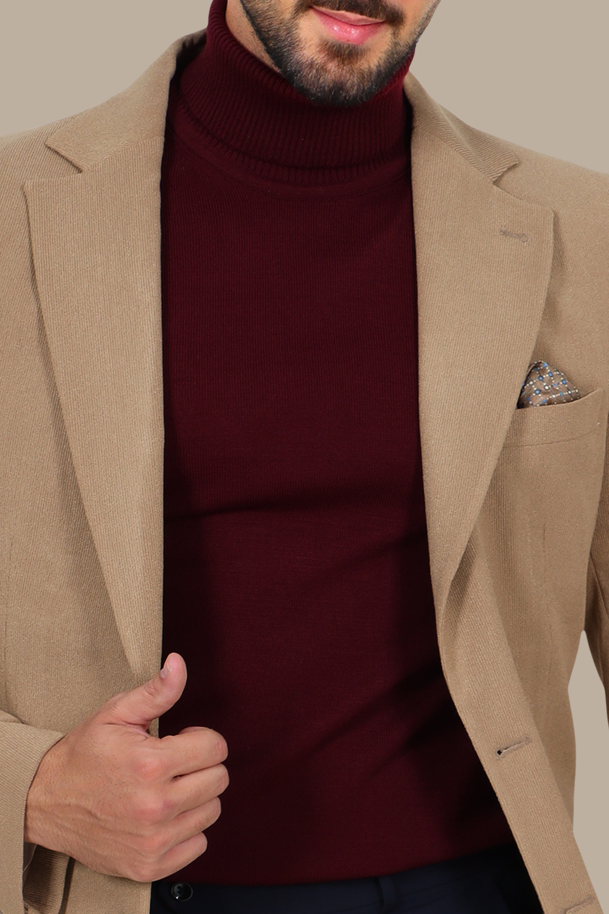 Slim Corduroy Notch Lapel Blazer Beige