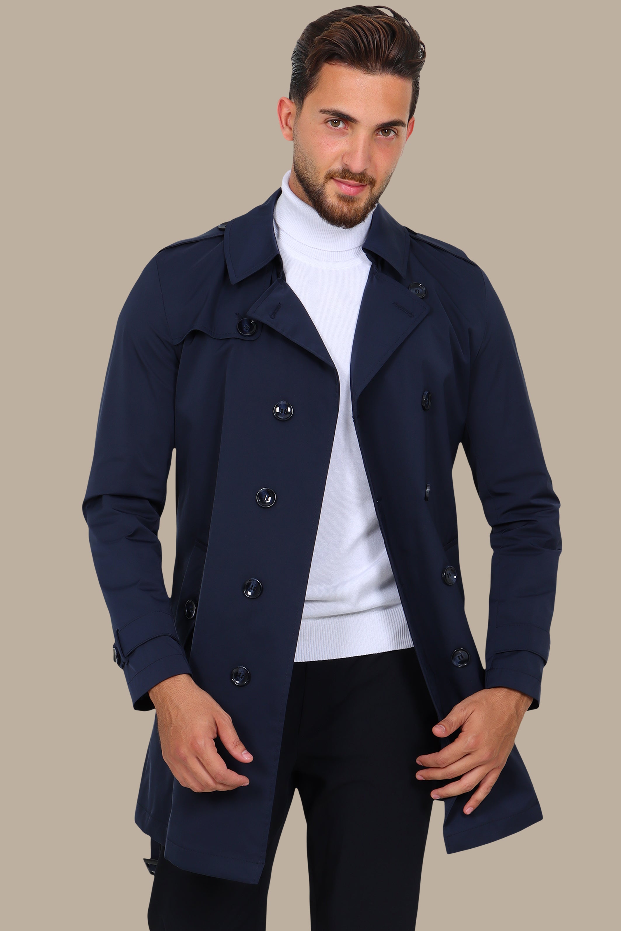 Classic Double-Breasted Navy Trench Coat