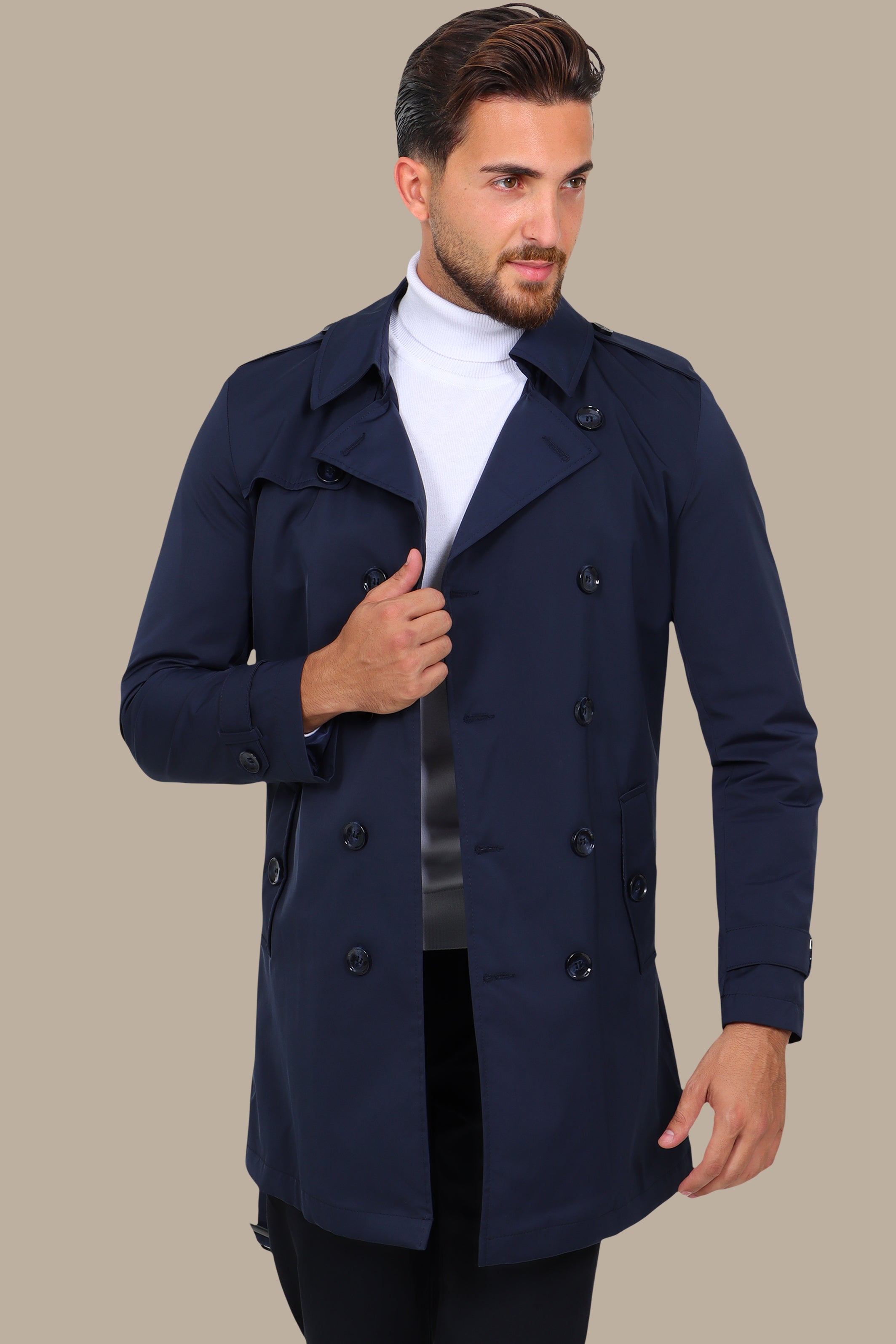 Classic Double-Breasted Navy Trench Coat