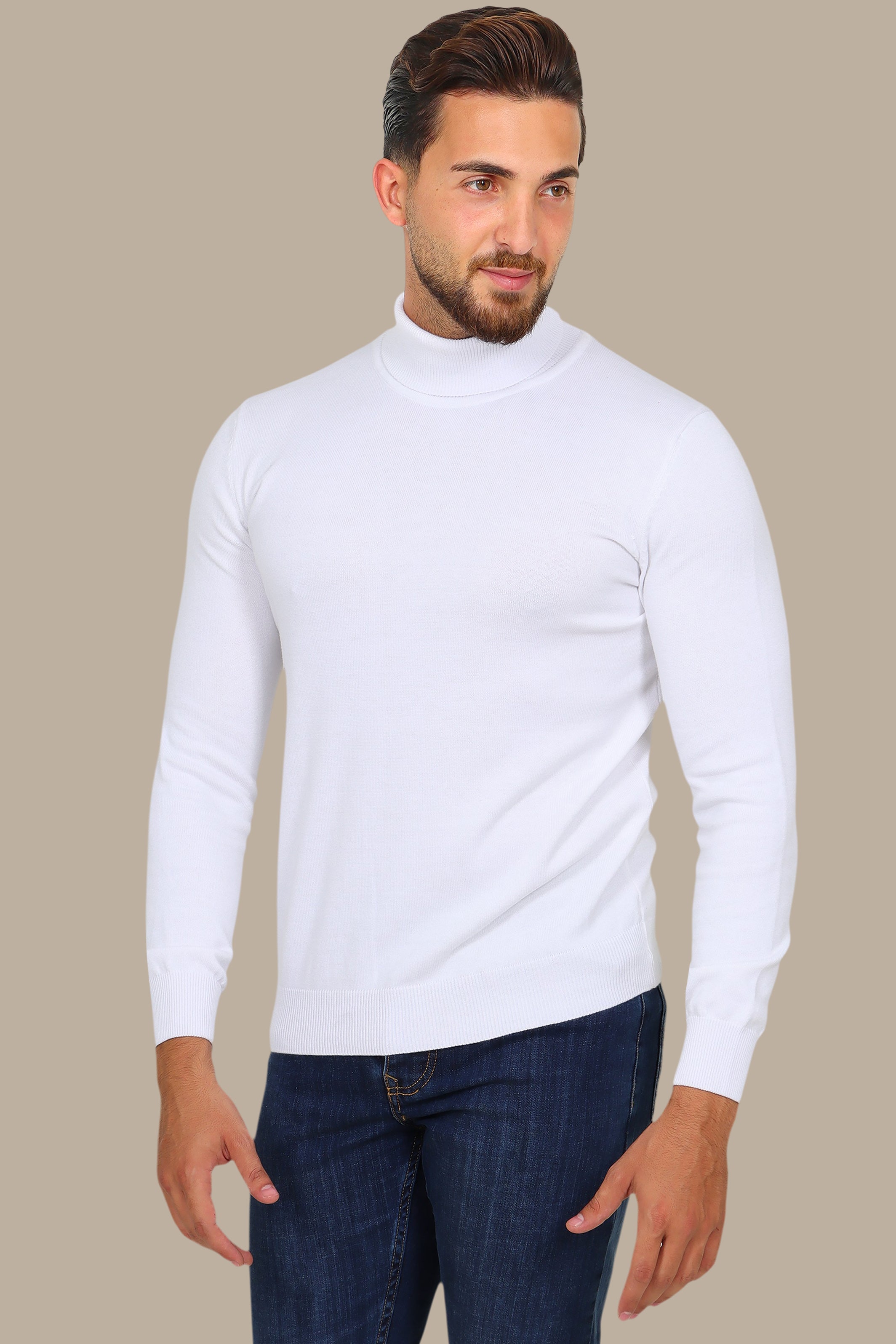 White Turtle Neck Basic Sweater