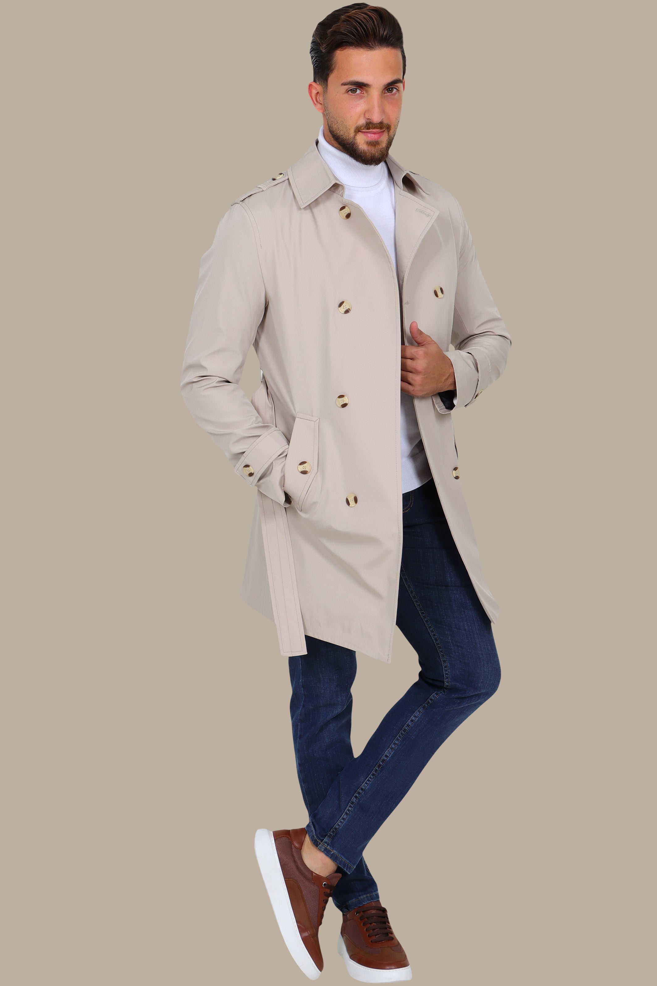 Classic Double-Breasted Beige Trench Coat