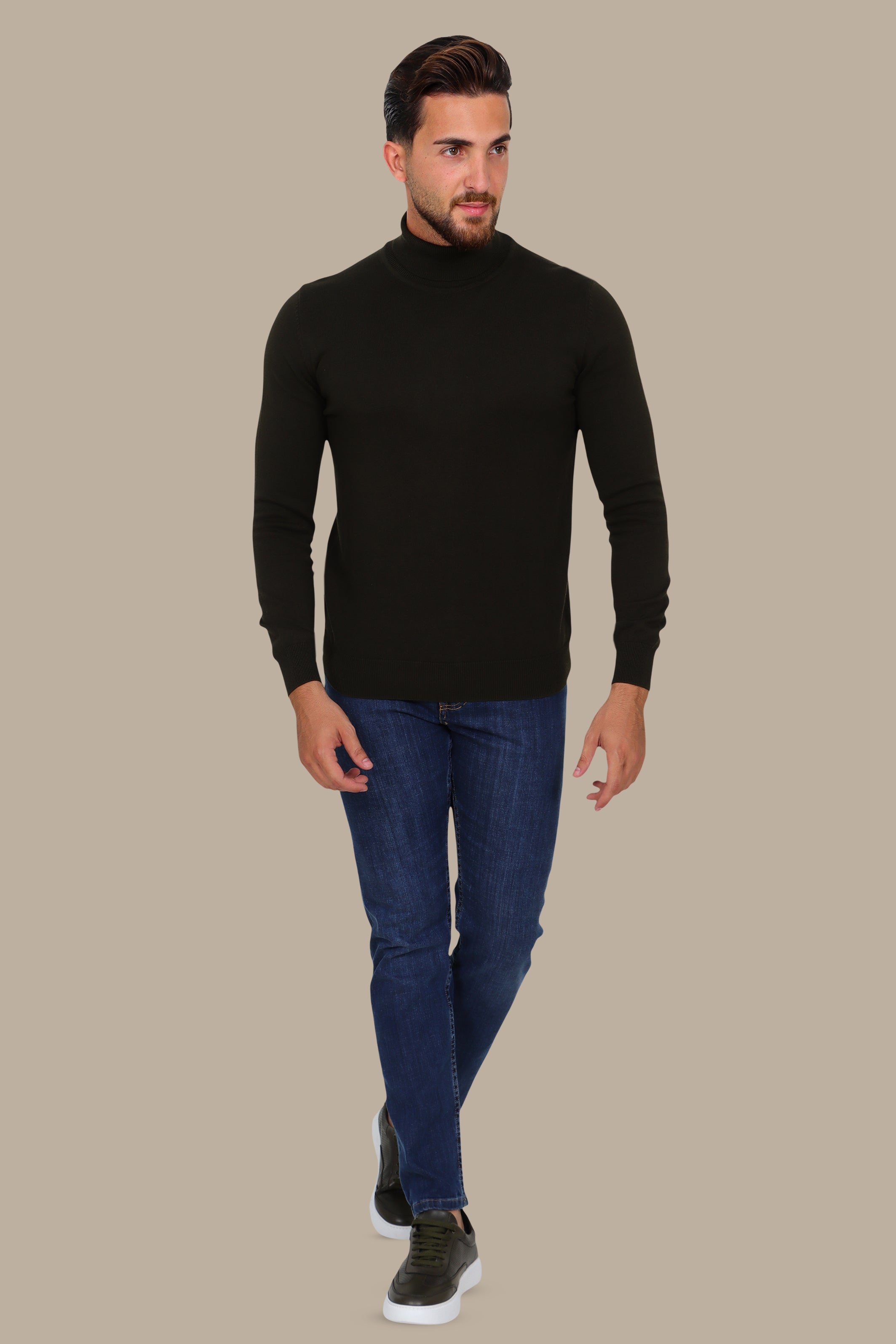 Basic Khaki Turtleneck Sweater