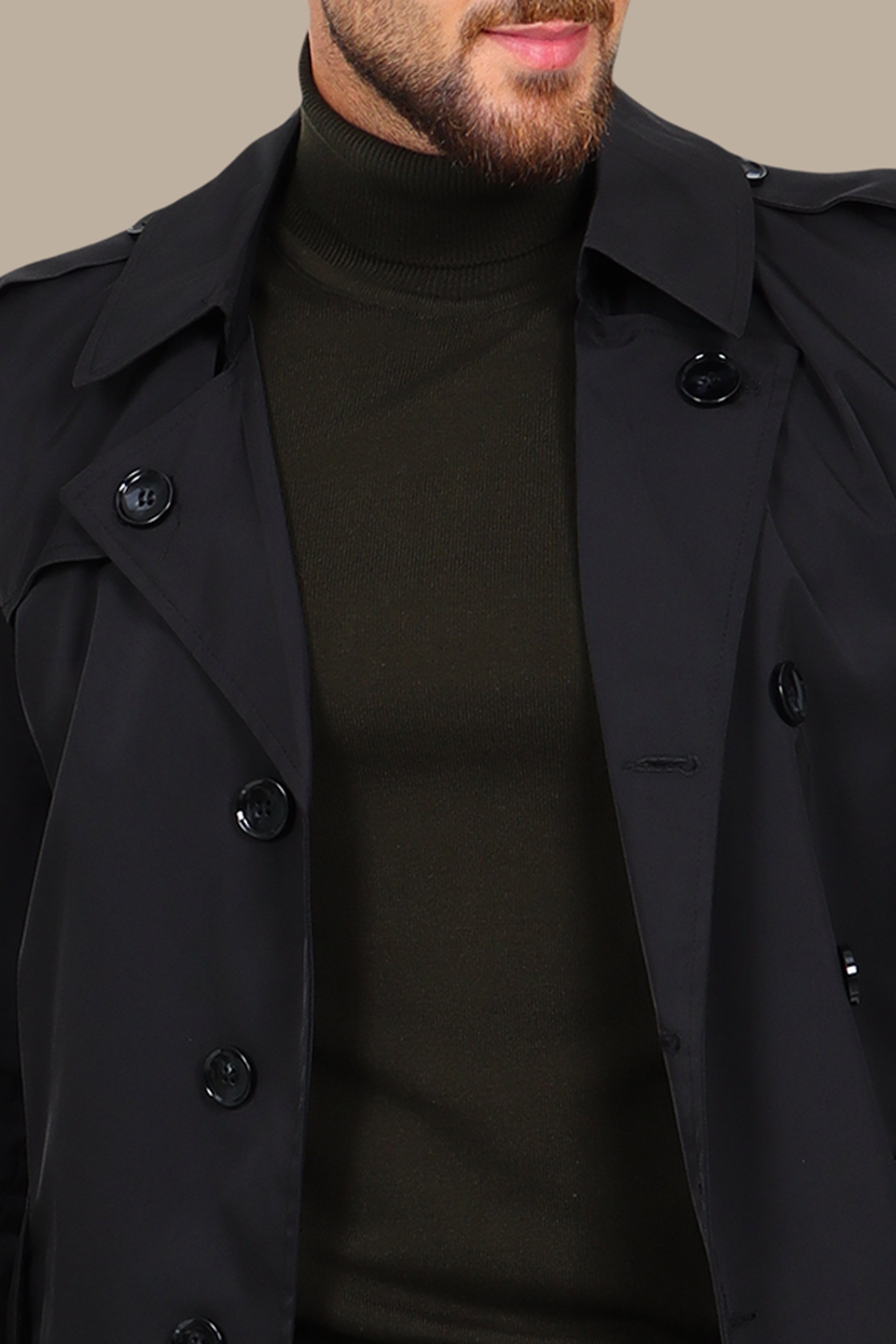 Classic Double-Breasted Black Trench Coat