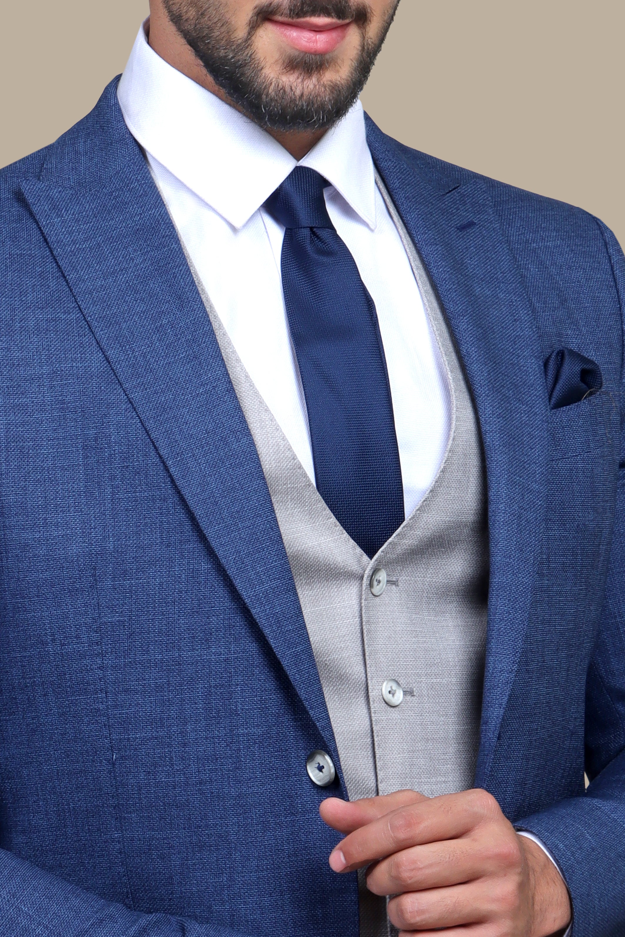 Suit Fil a Fil "Gray Vest" 3 Pcs | Blue