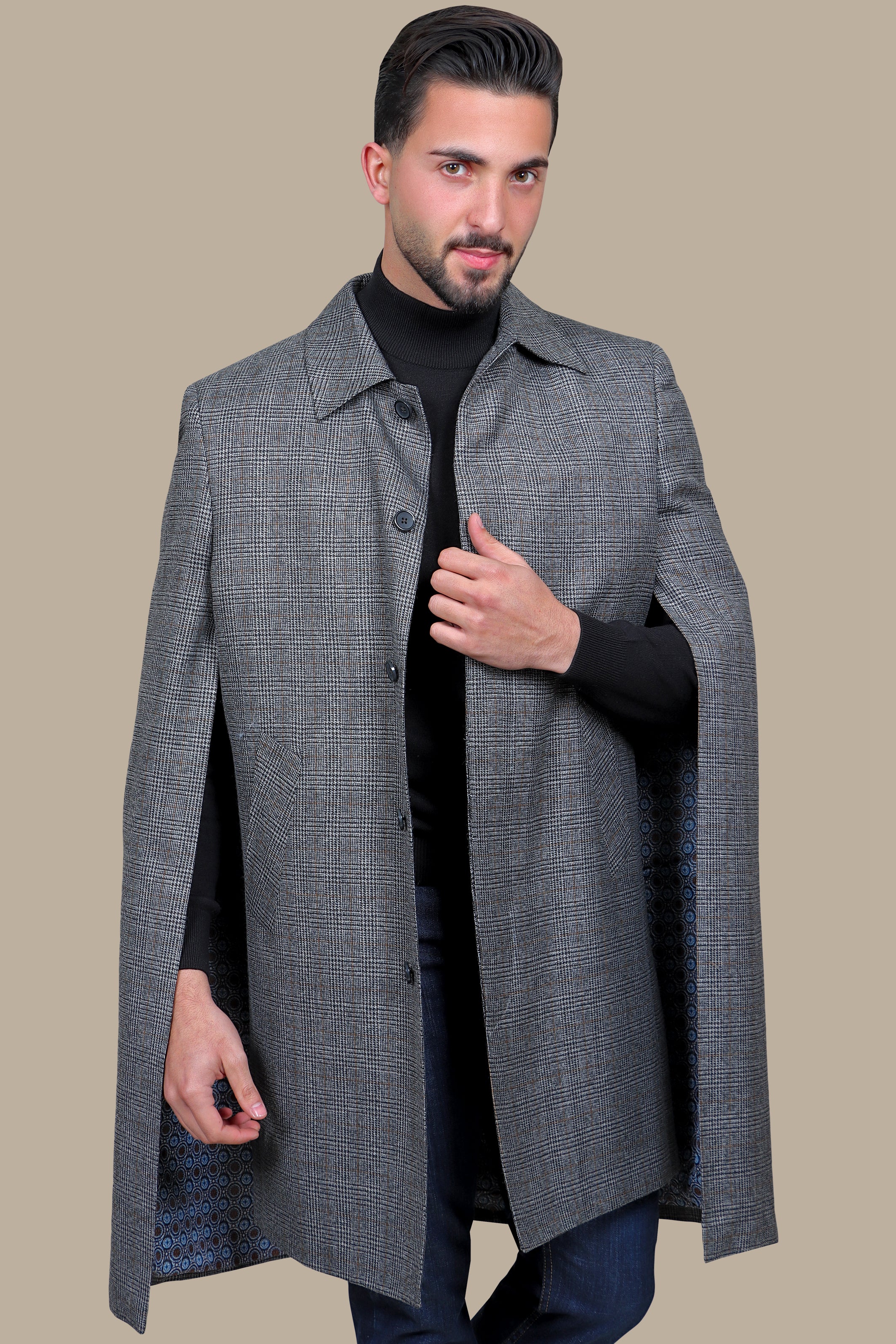 Powerful Presence: Grey Prince of Wales Check Coat