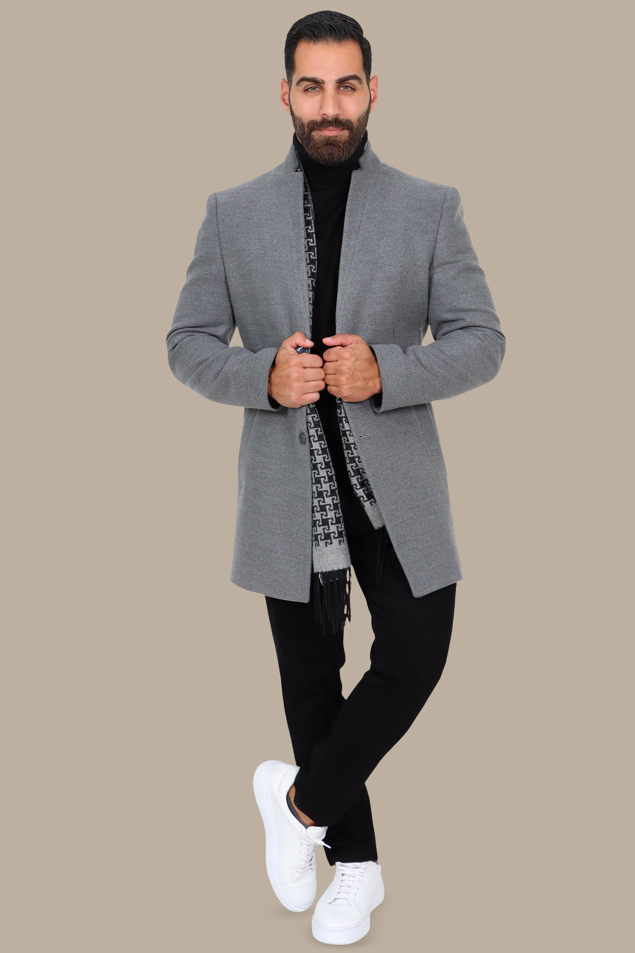 Mao Collar Basic Coat Grey