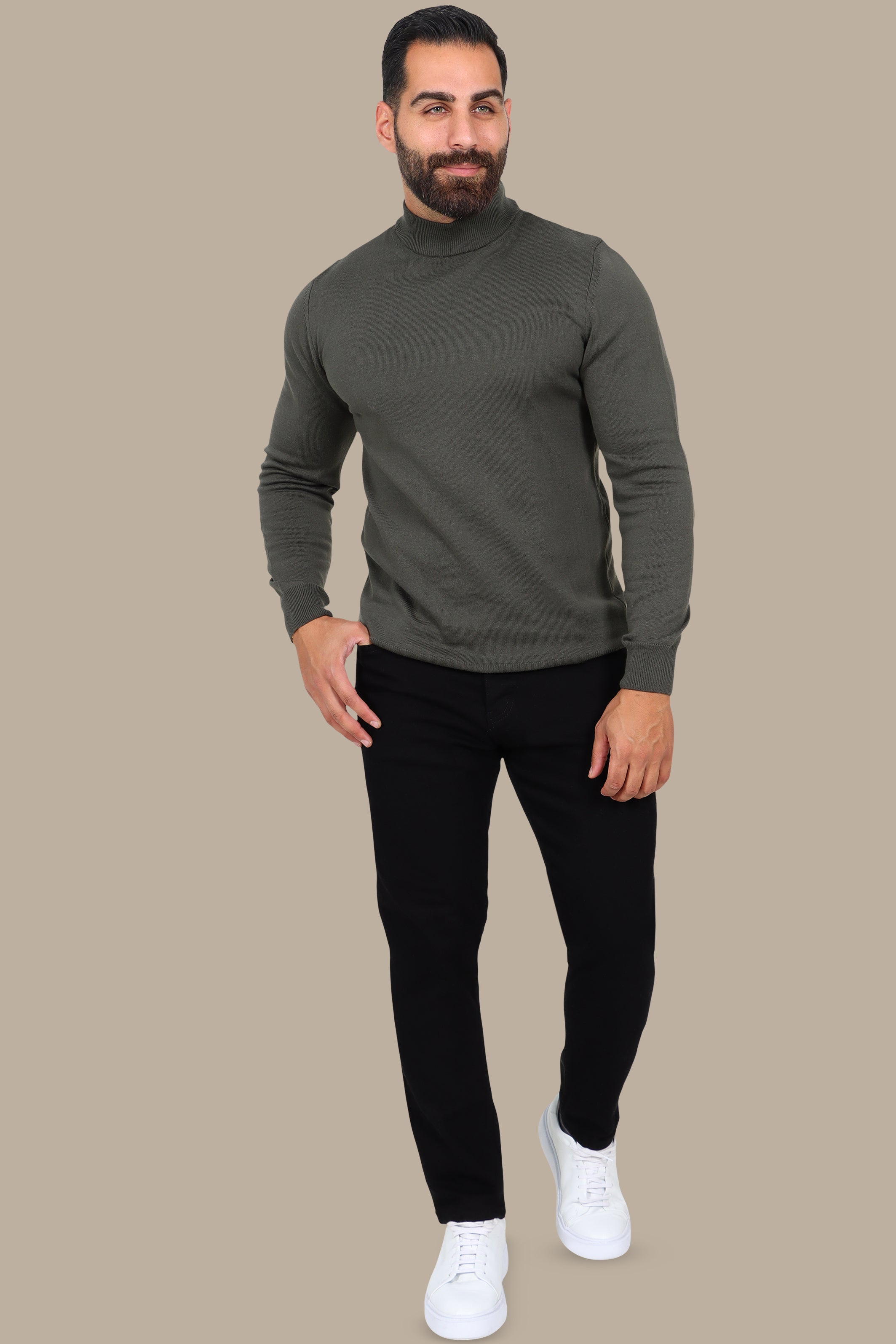 High Neck Basic Sweater Khaki
