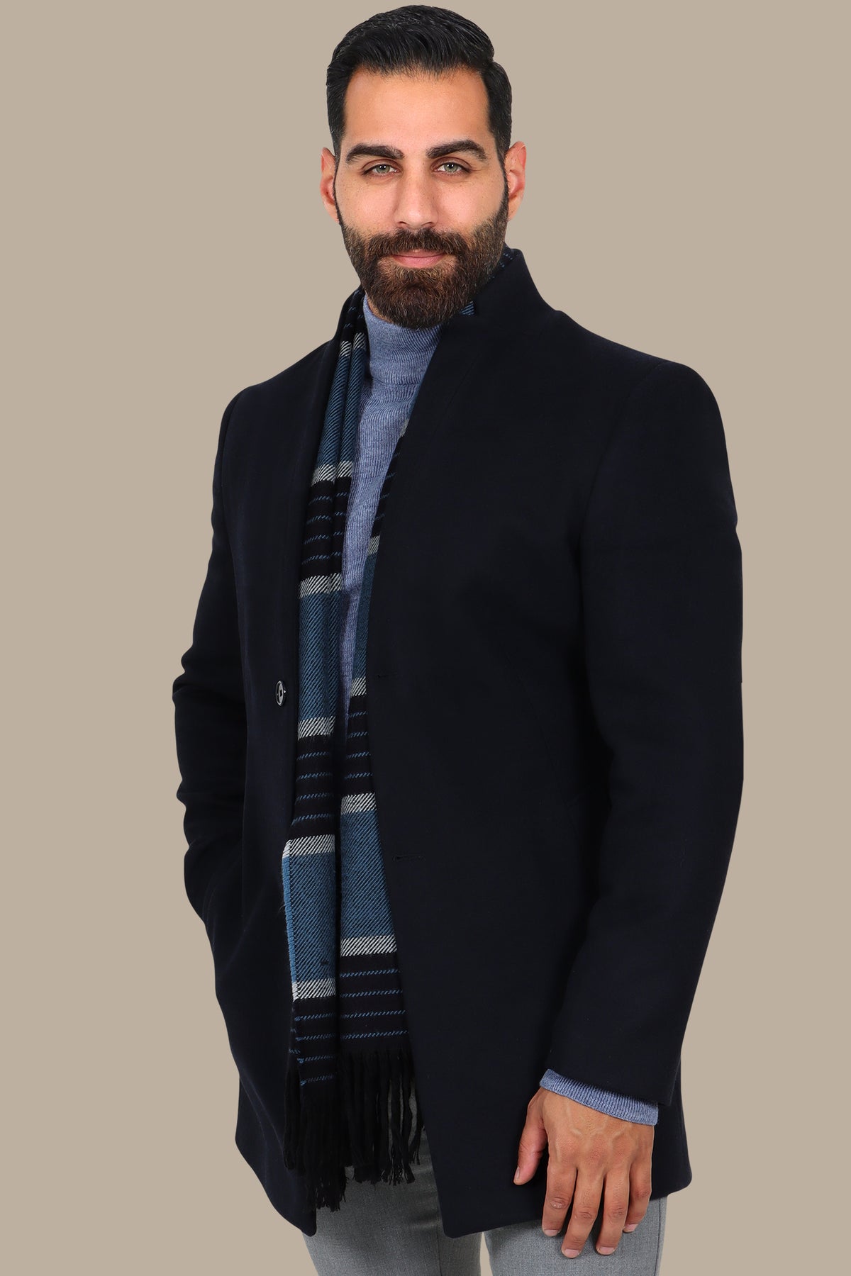 Essential Elegance: Navy Mao Collar Coat