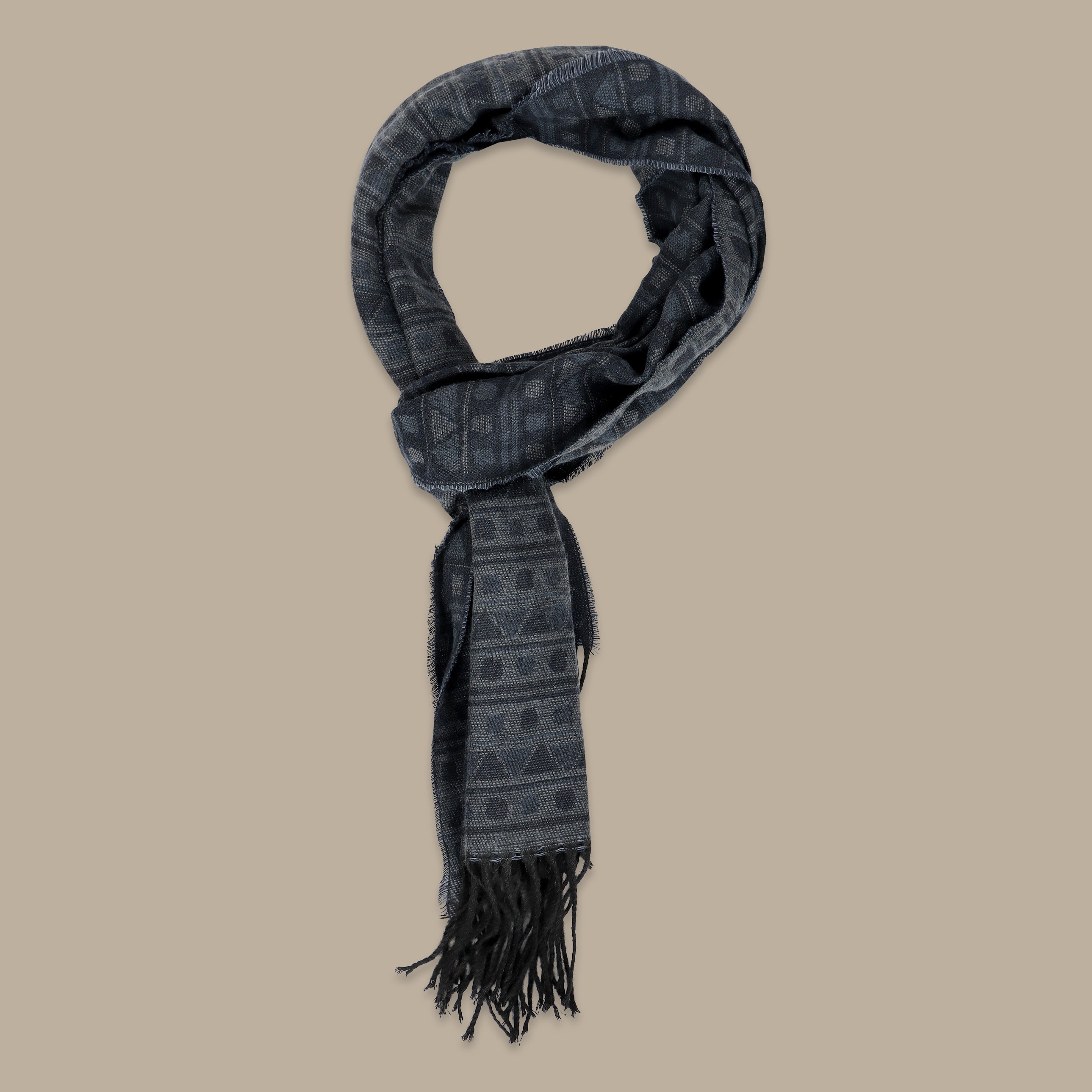 Navy Scarf with Square and Round Patterns