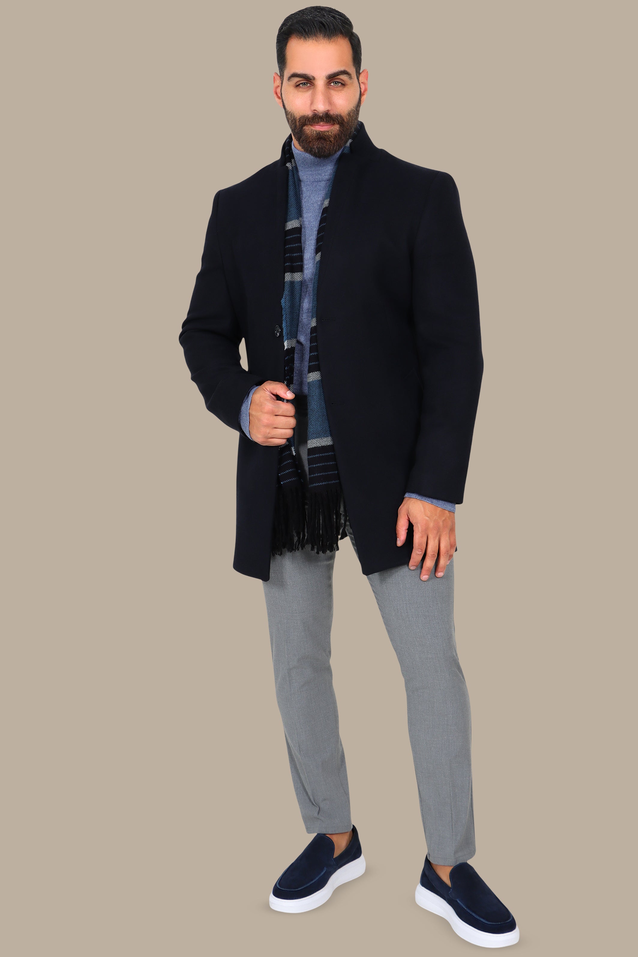 Essential Elegance: Navy Mao Collar Coat