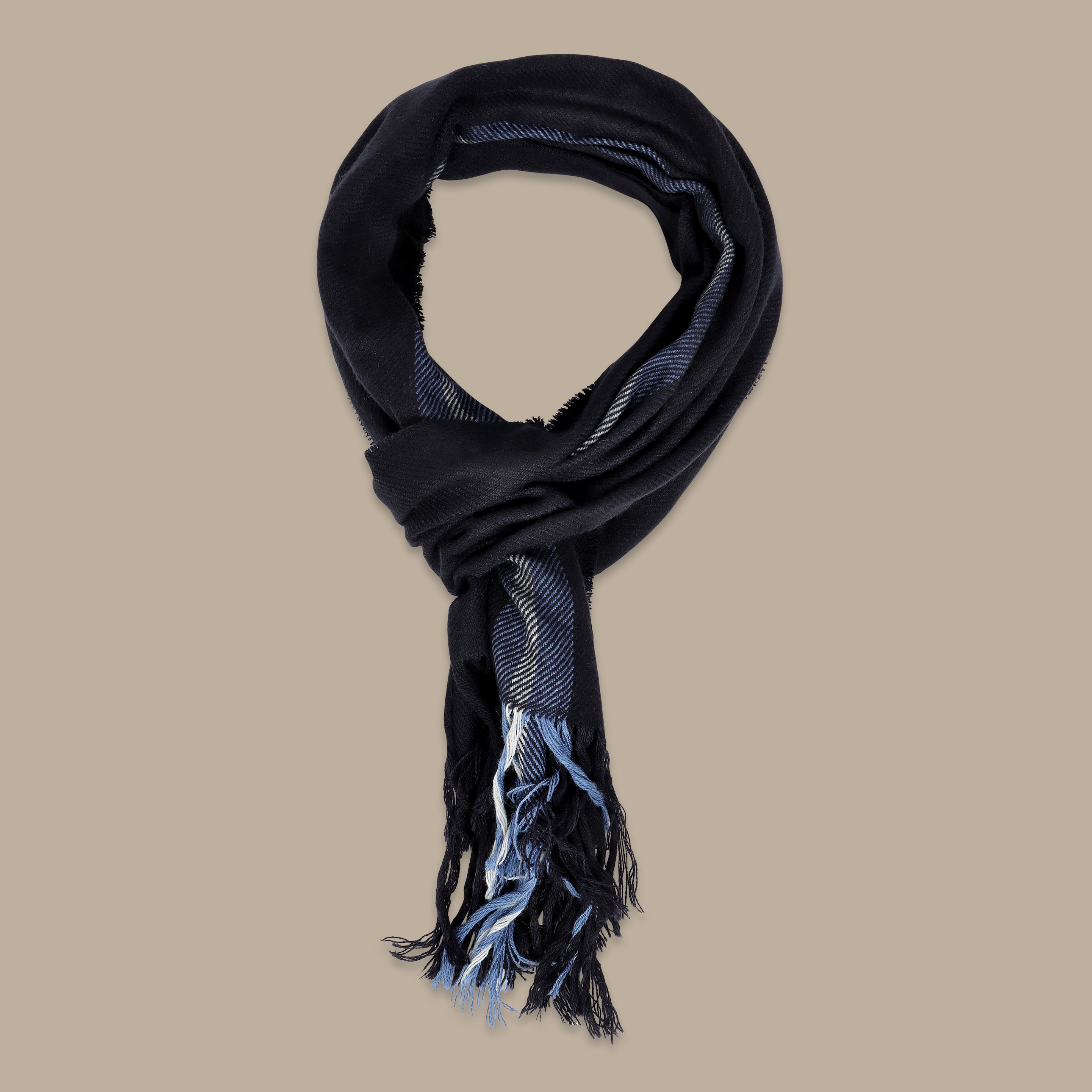 Navy Scarf with Side Blue Stripe