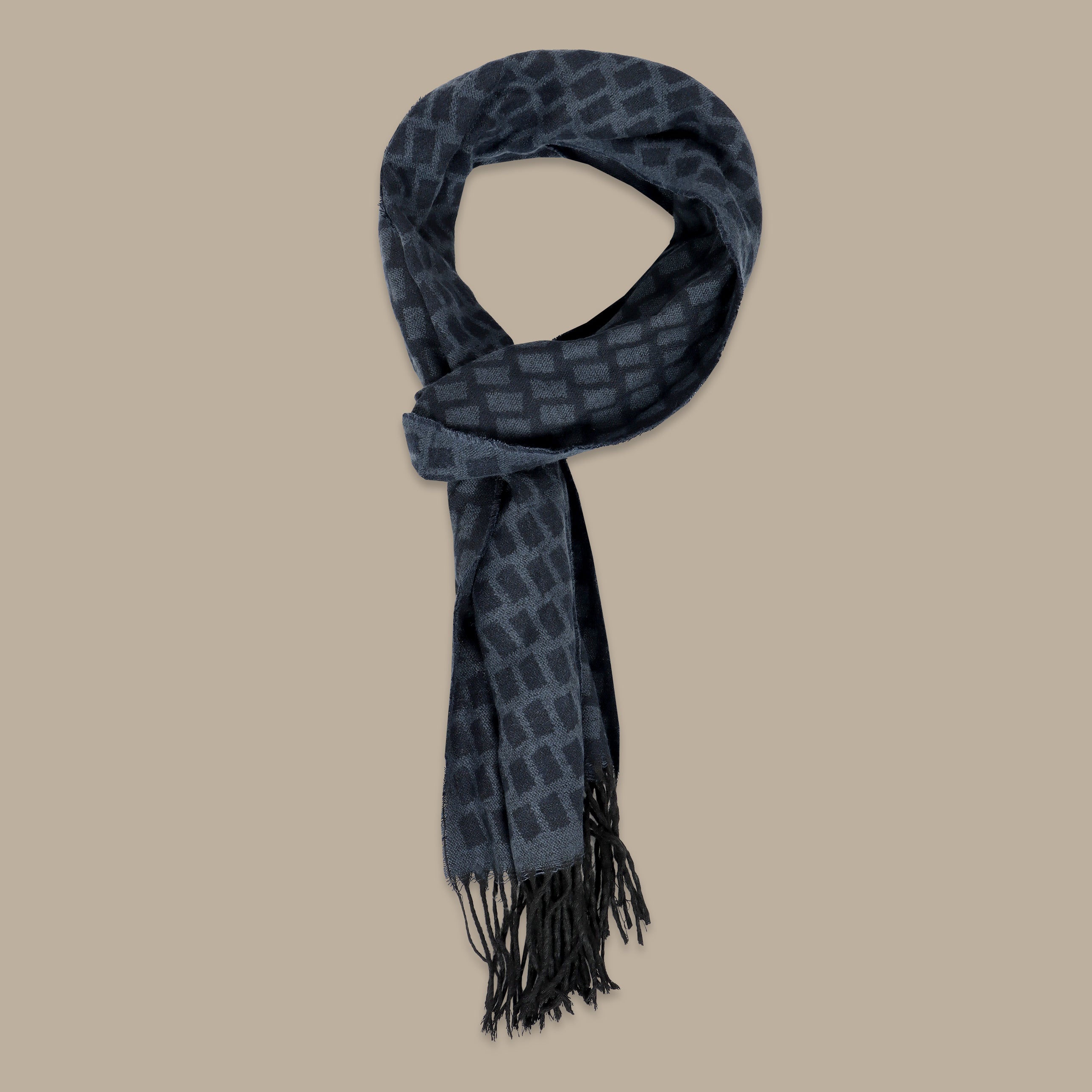 Navy Scarf with Squares Design