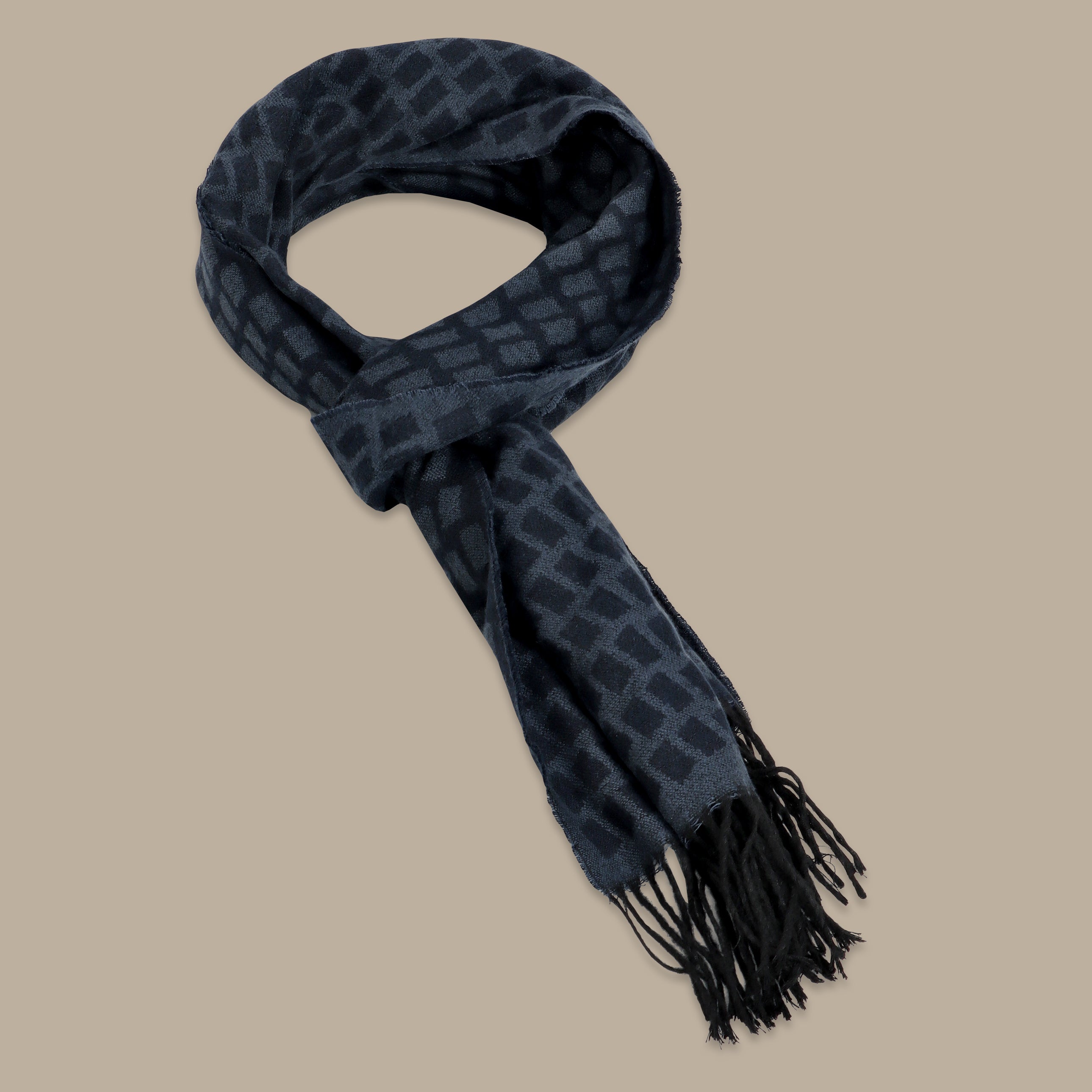 Navy Scarf with Squares Design