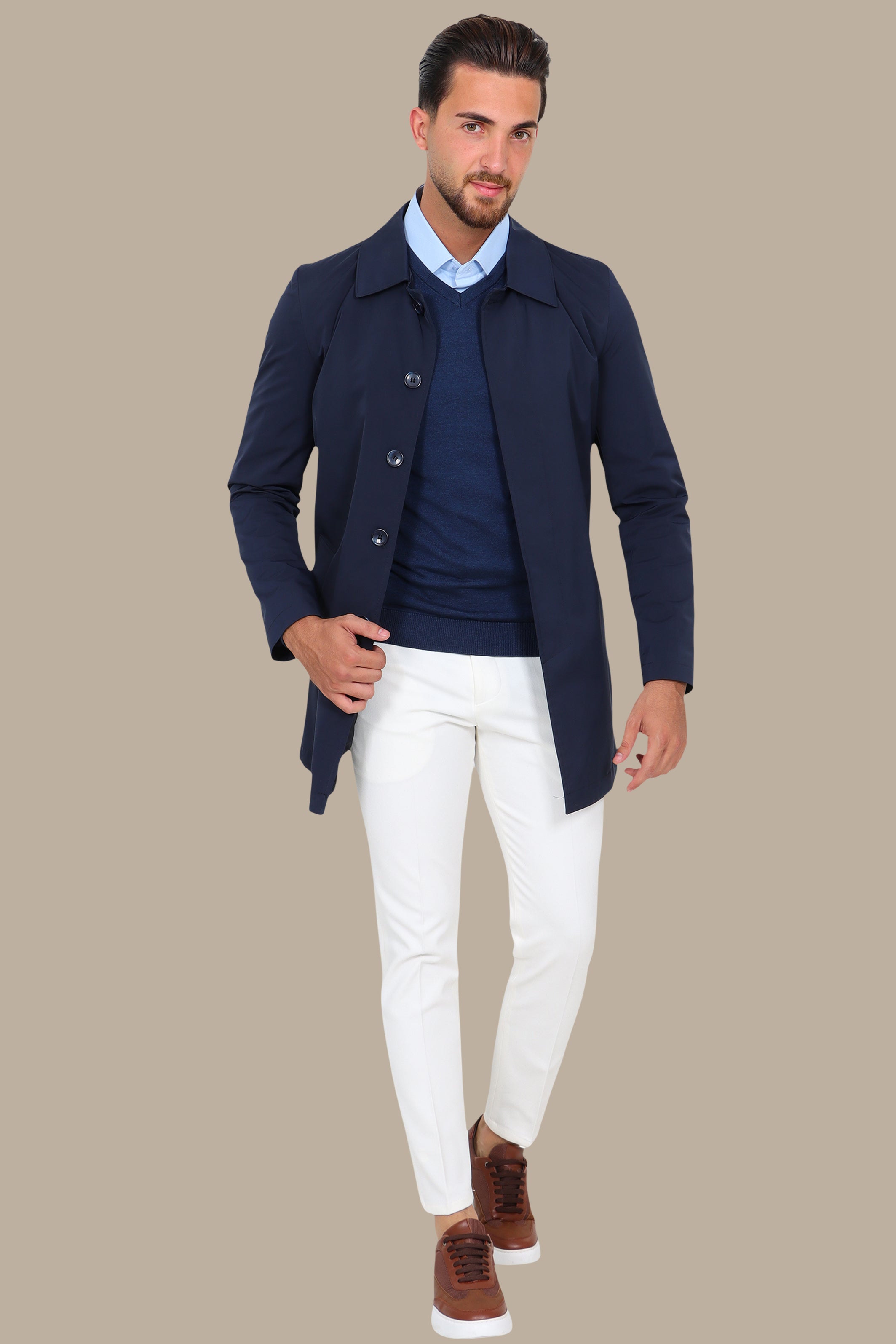 Navy Horizon: Long Parka Jacket