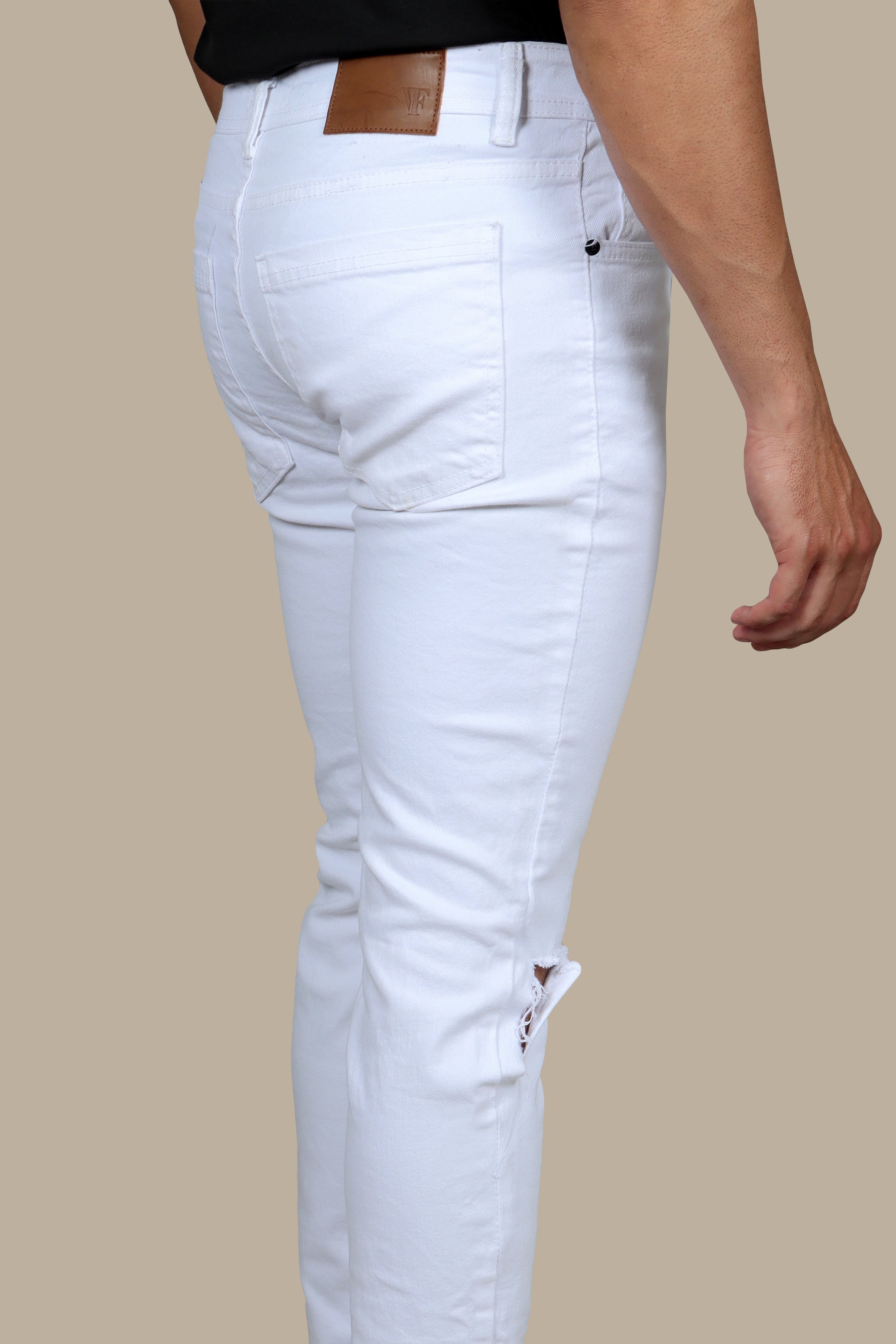 White Slim Fit Jeans with Knee Rips