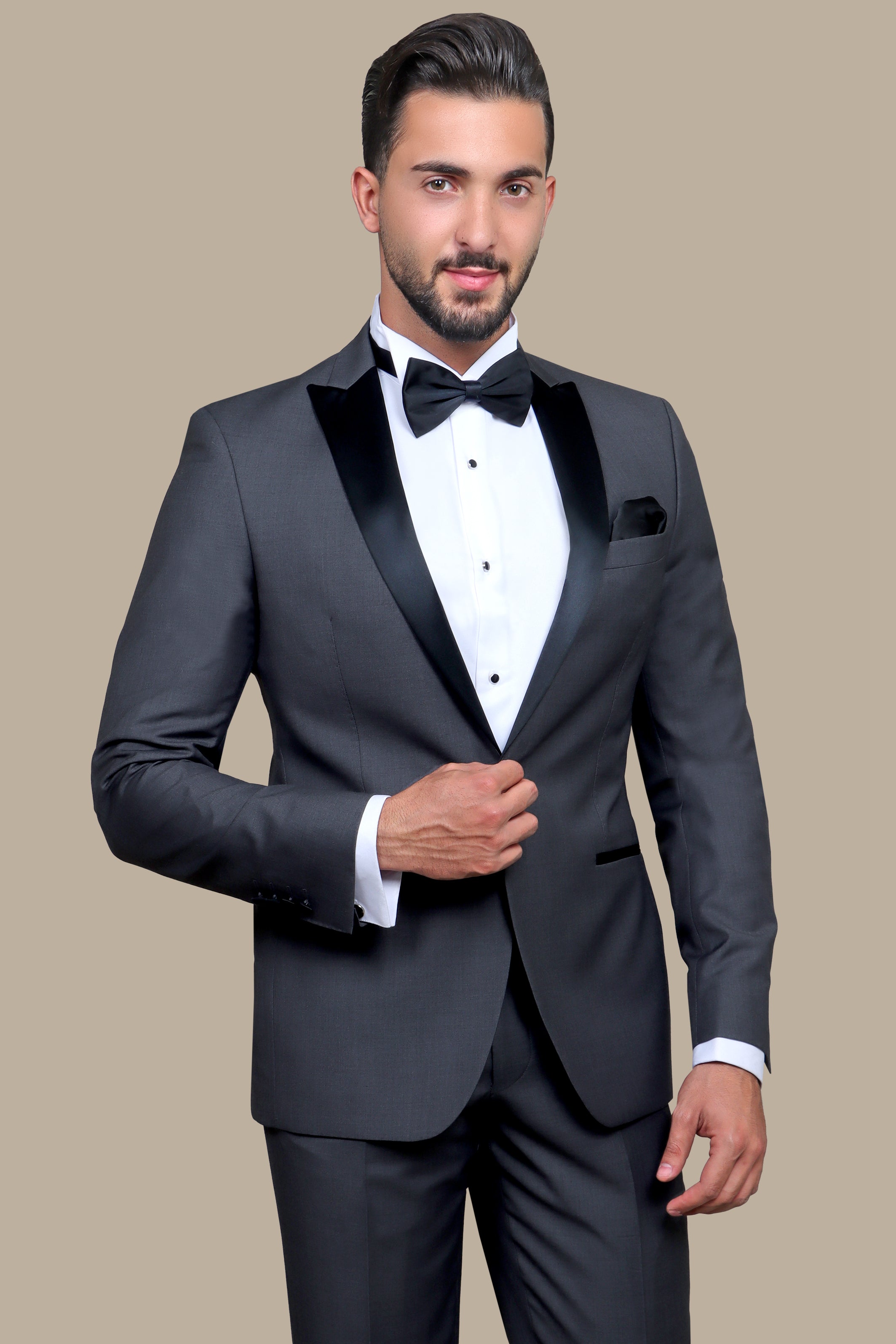 Dark Grey Plain Peak Tuxedo