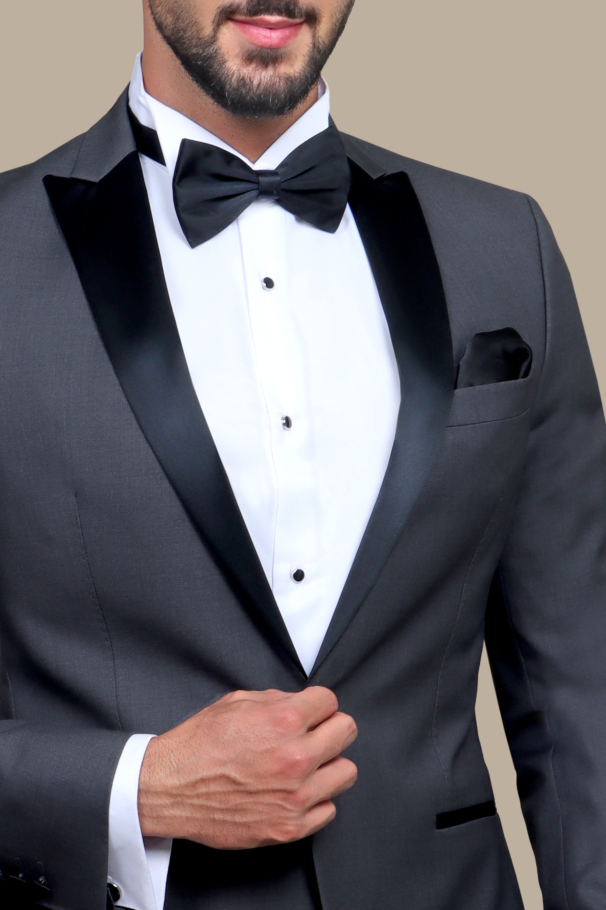 Dark Grey Plain Peak Tuxedo