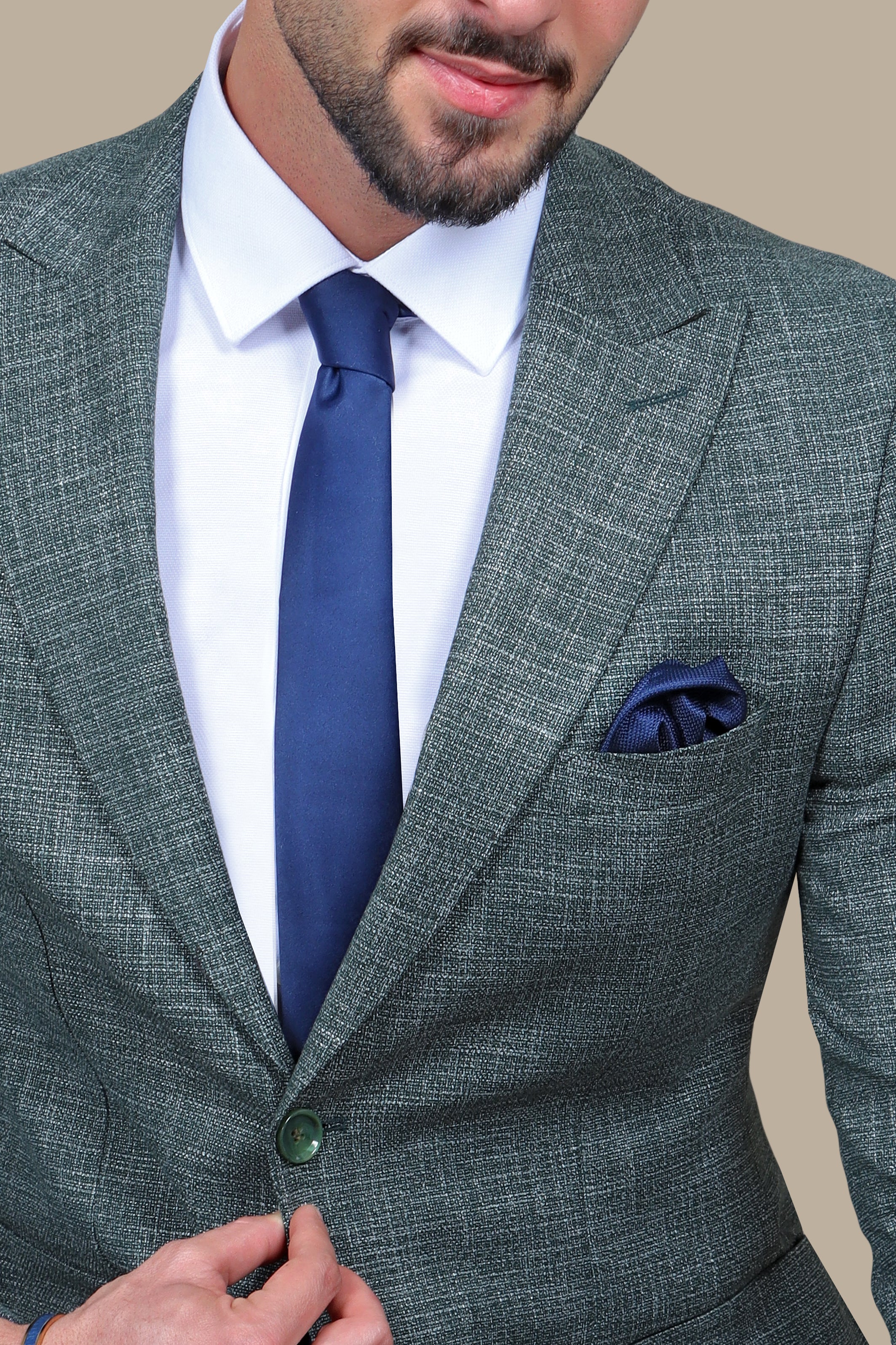 Green Cotton Fil-a-Fil Blazer with Peak Lapel