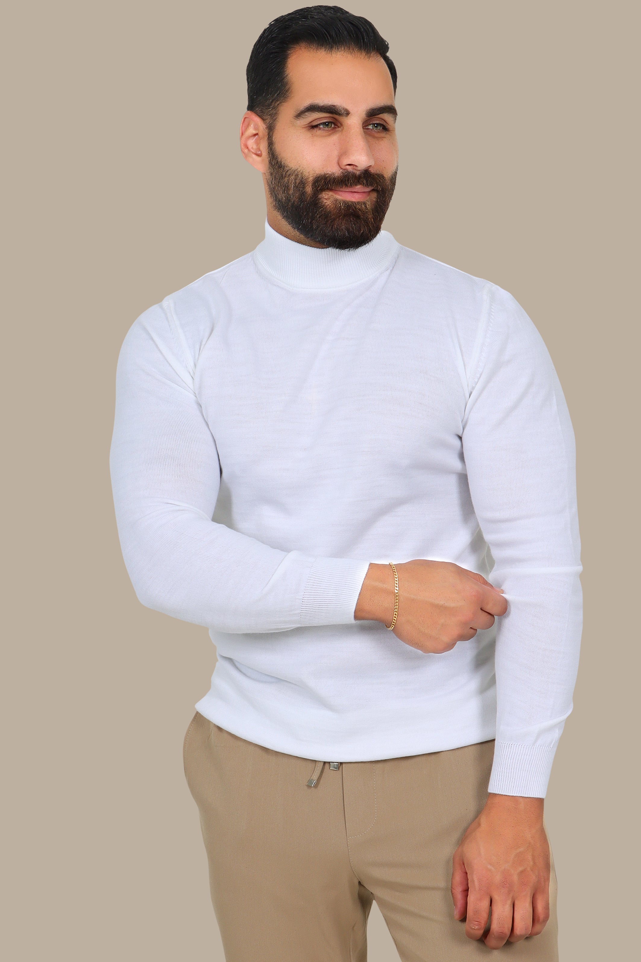 High Neck Basic Sweater White