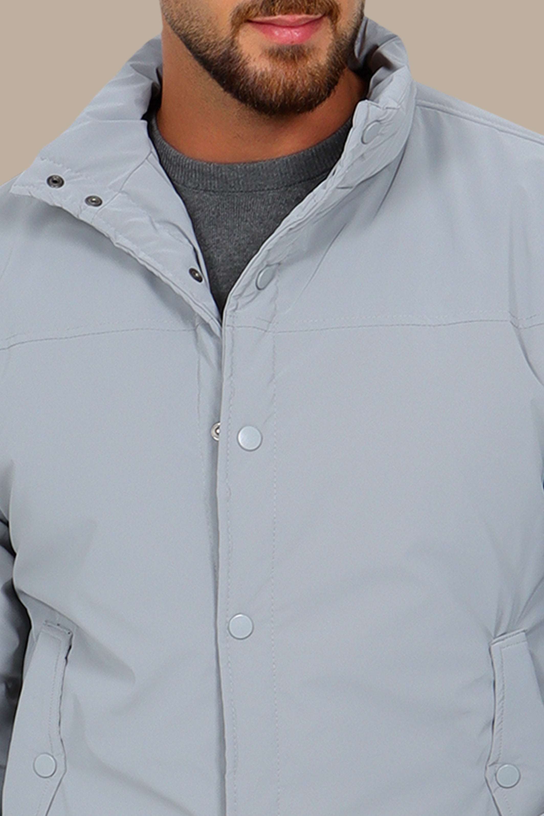Grey Full Button Puffer Jacket