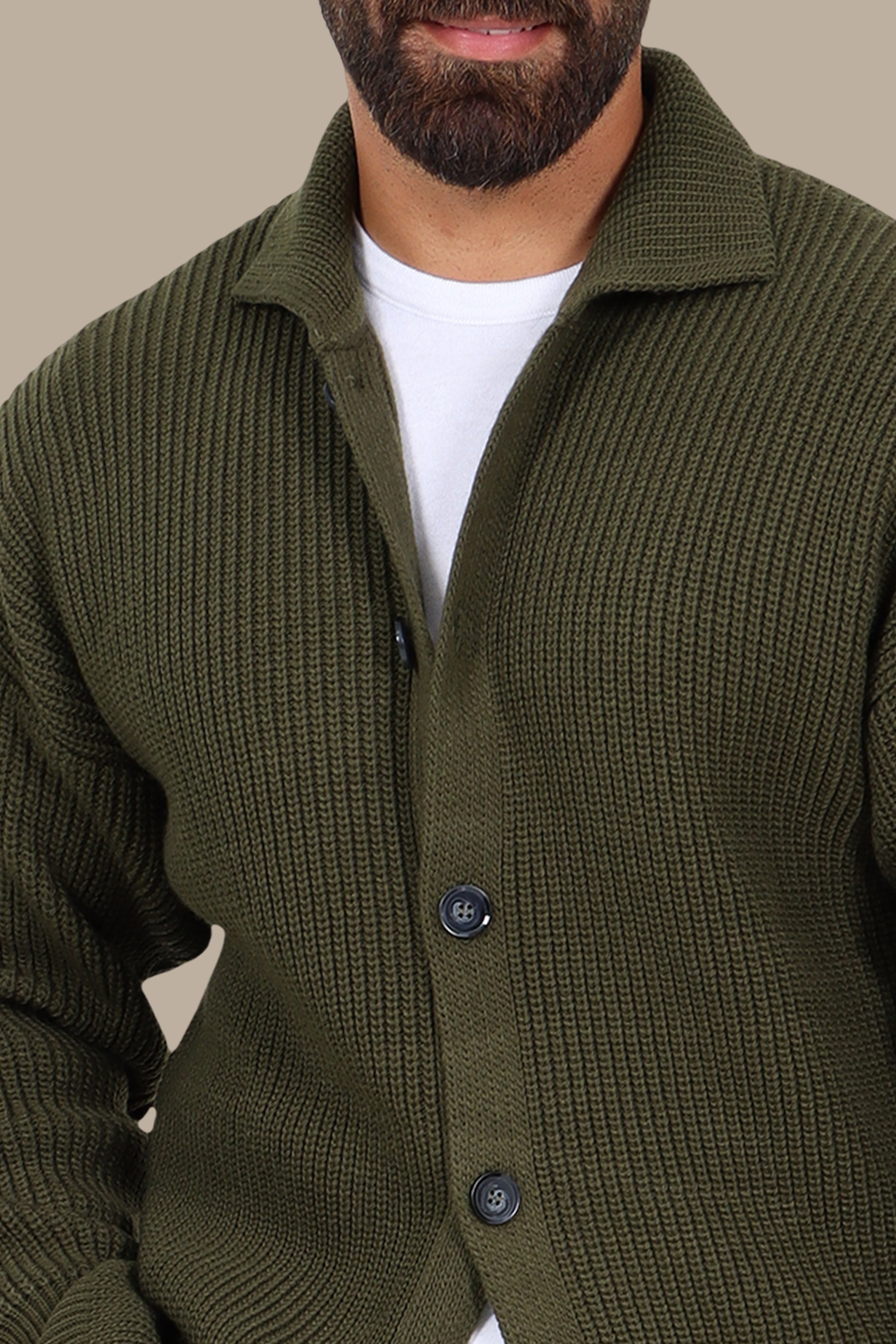 Mercerized Full-Button Cardigan Khaki