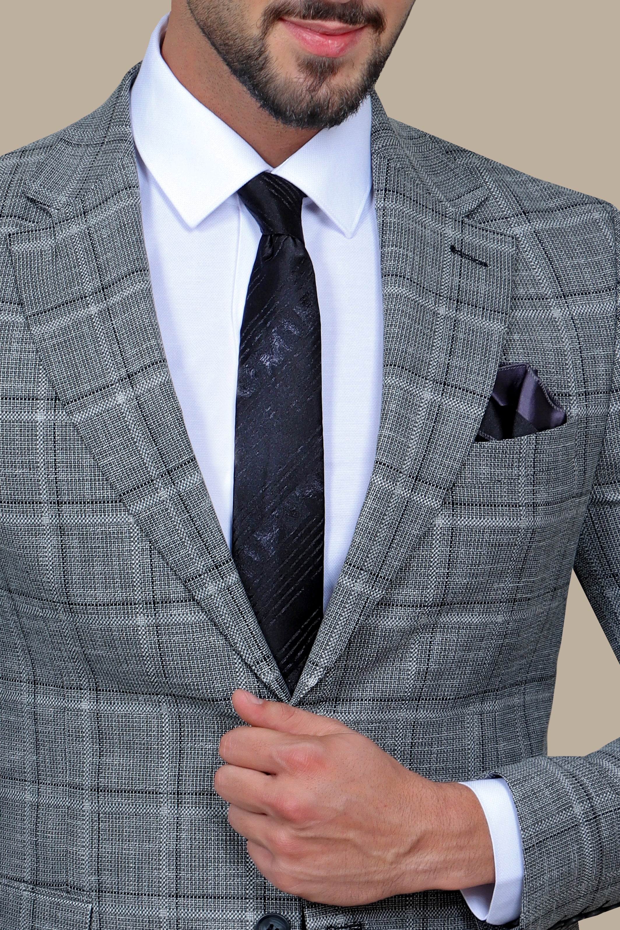 Gray Big Check Blazer with Notch Lapel