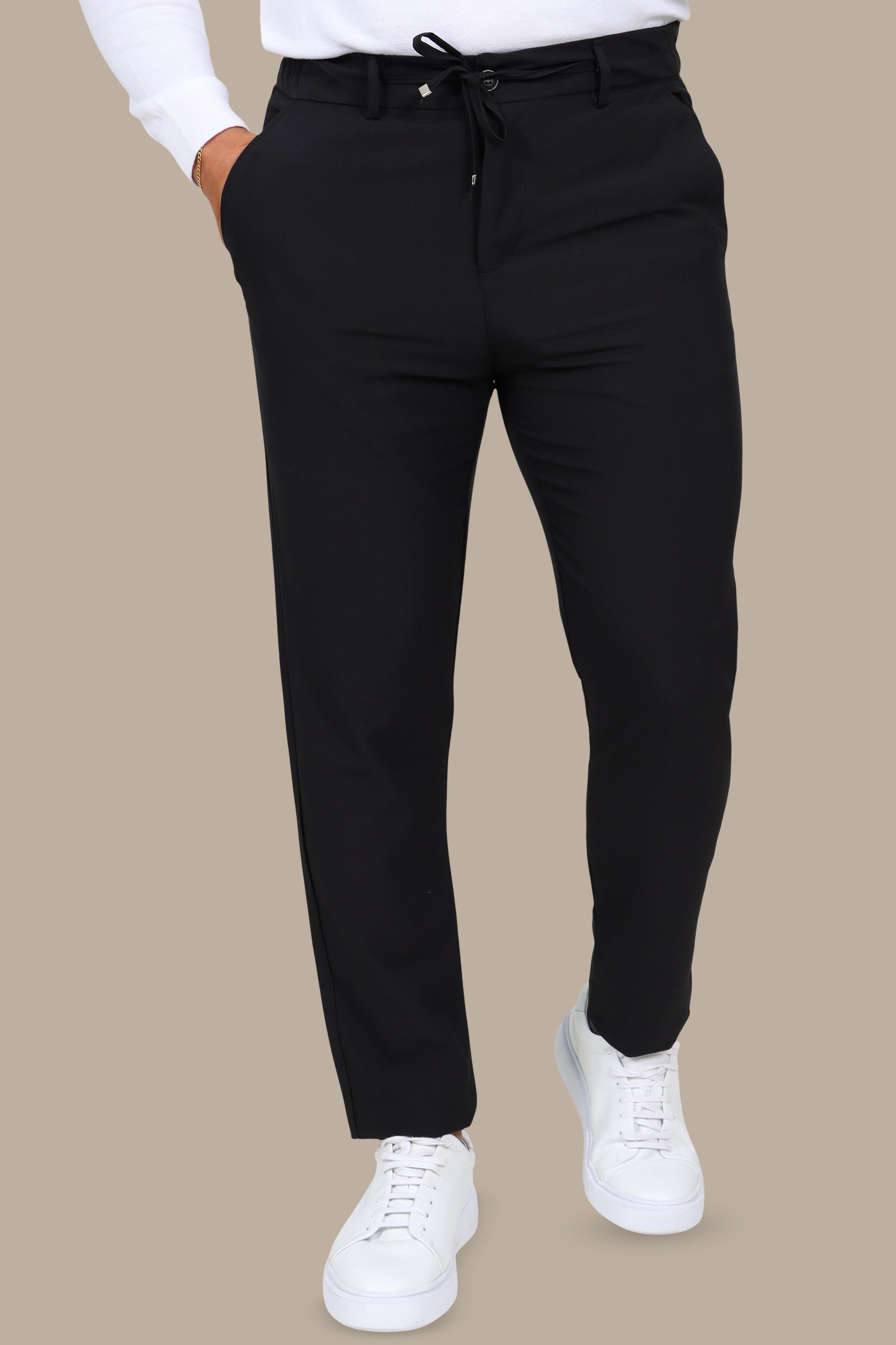 Black Slim Cidem Trousers with Elastic Waist