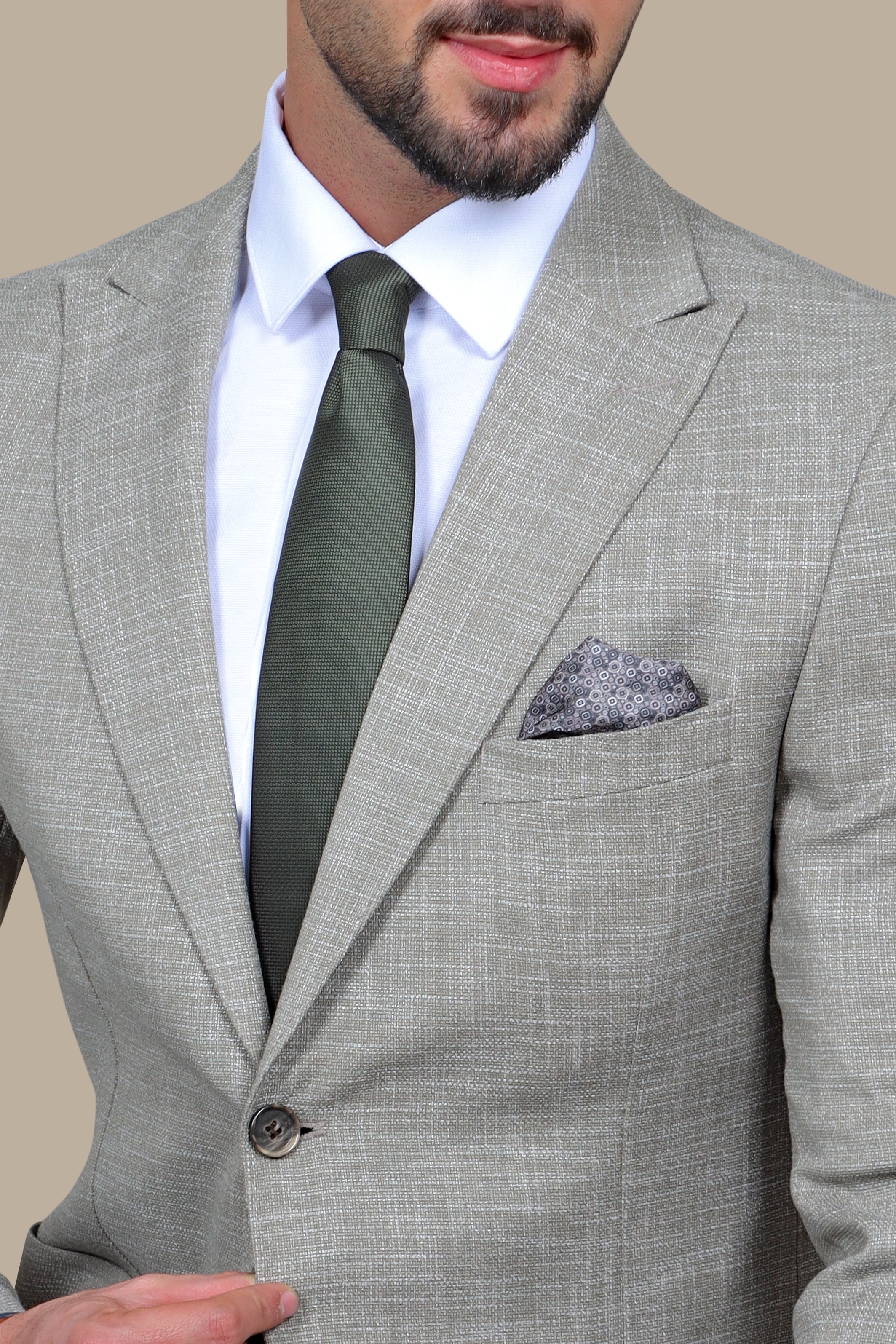 Olive Cotton Fil-a-Fil Blazer with Peak Lapel