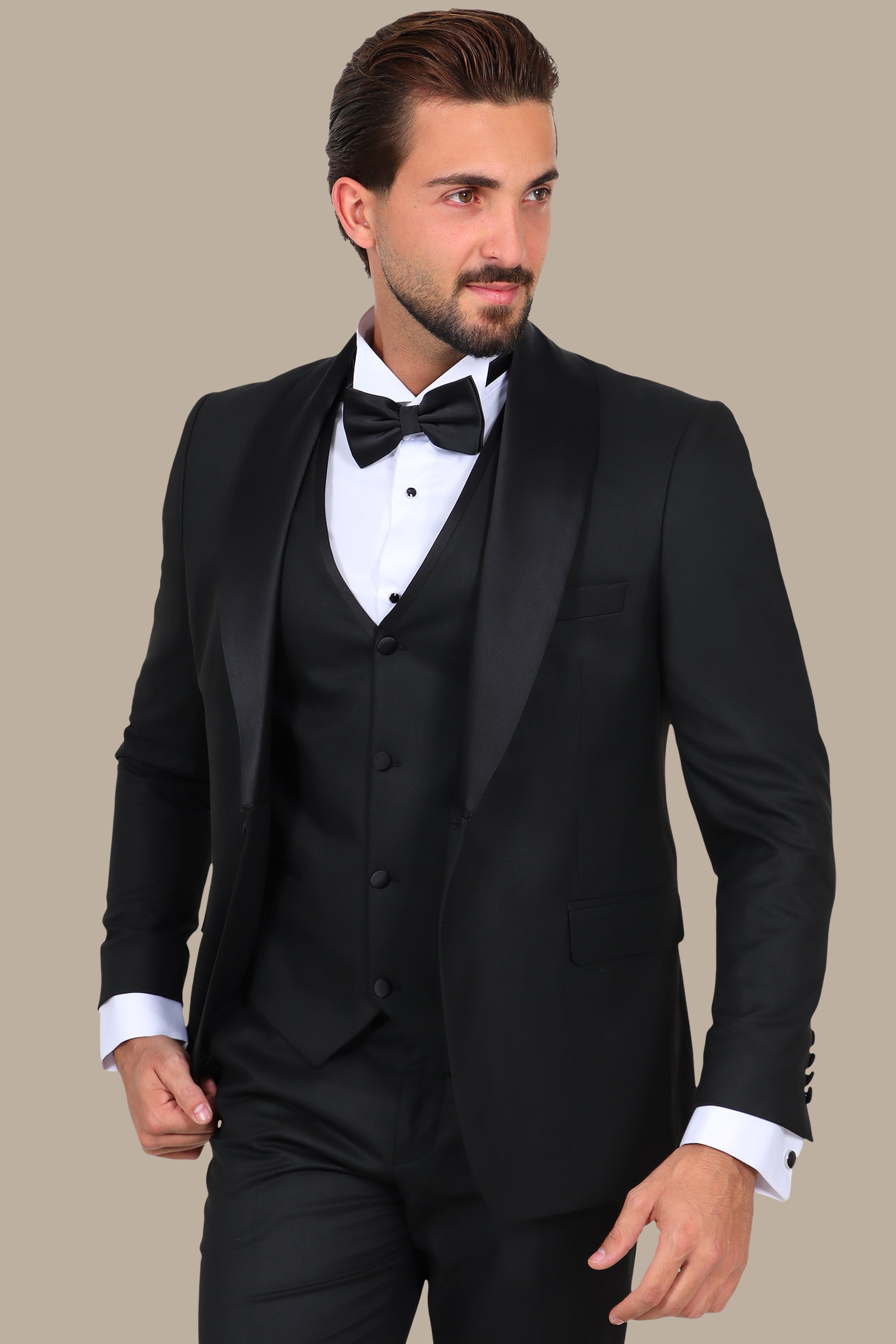 4-Piece Tuxedo Shawl Collar Plain Black