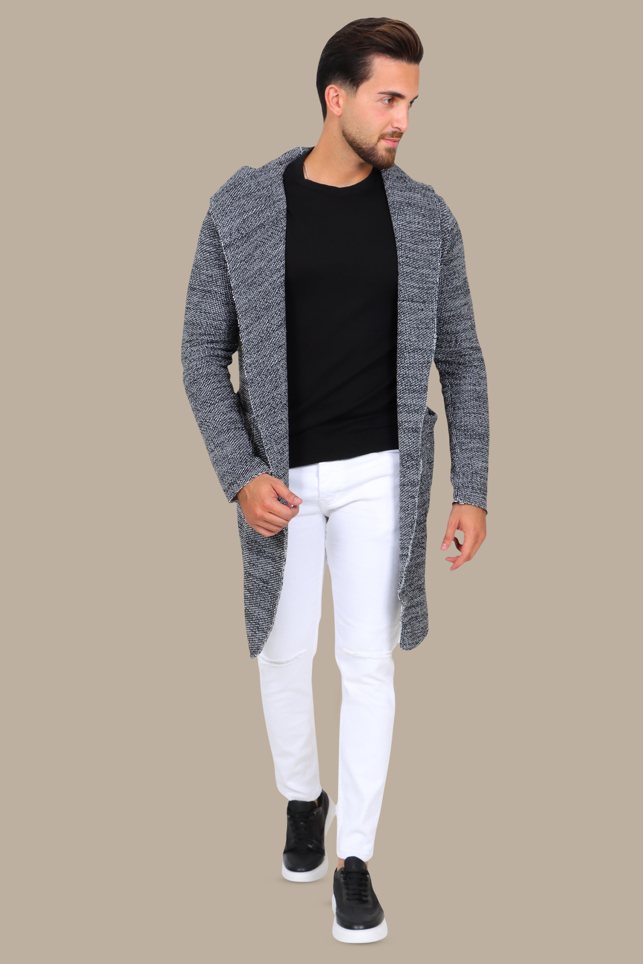 Light Grey Long Cardigan with Pockets
